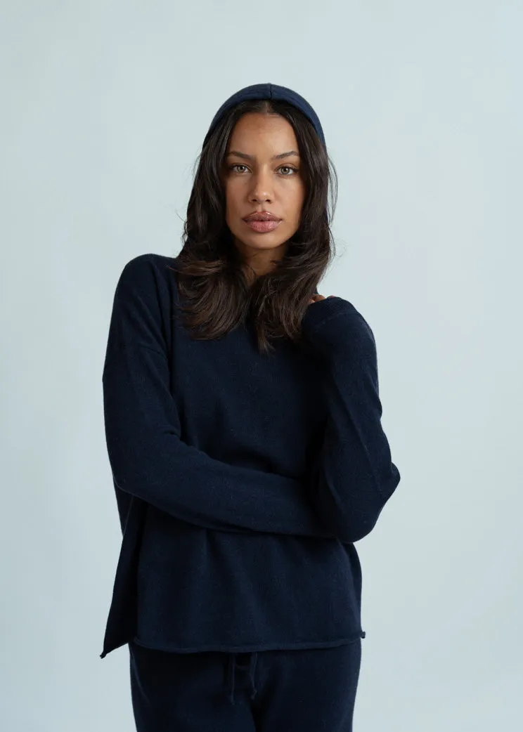 MJ Watson Navy Cashmere Wool Hoodie