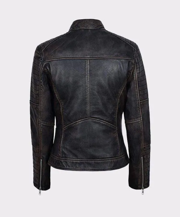 NEW WOMEN'S BLACK RUB OFF BIKER STYLE REAL LAMBSKIN LEATHER JACKET