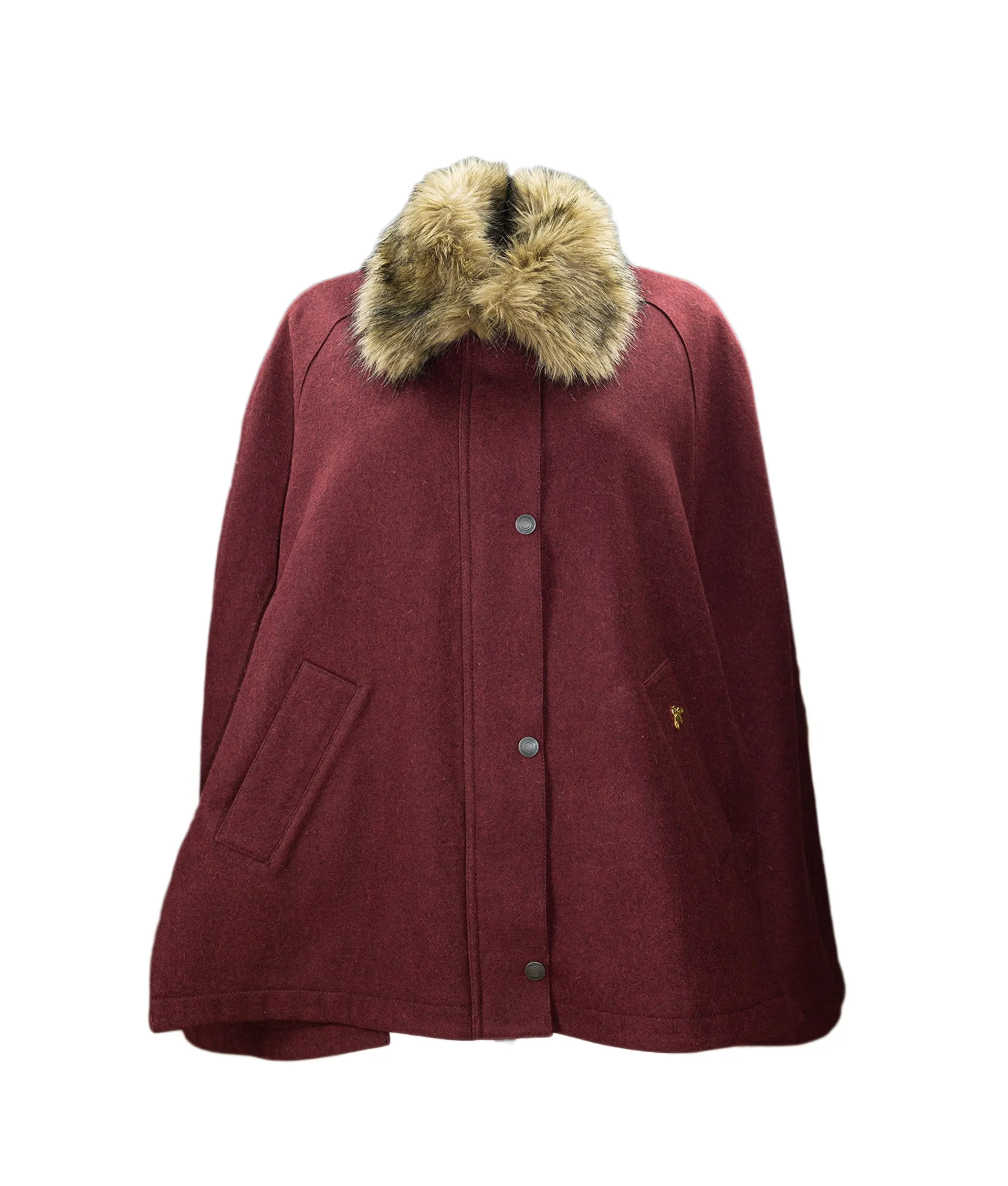 Newbury Tweed Cape with Faux Fur Collar - Berry