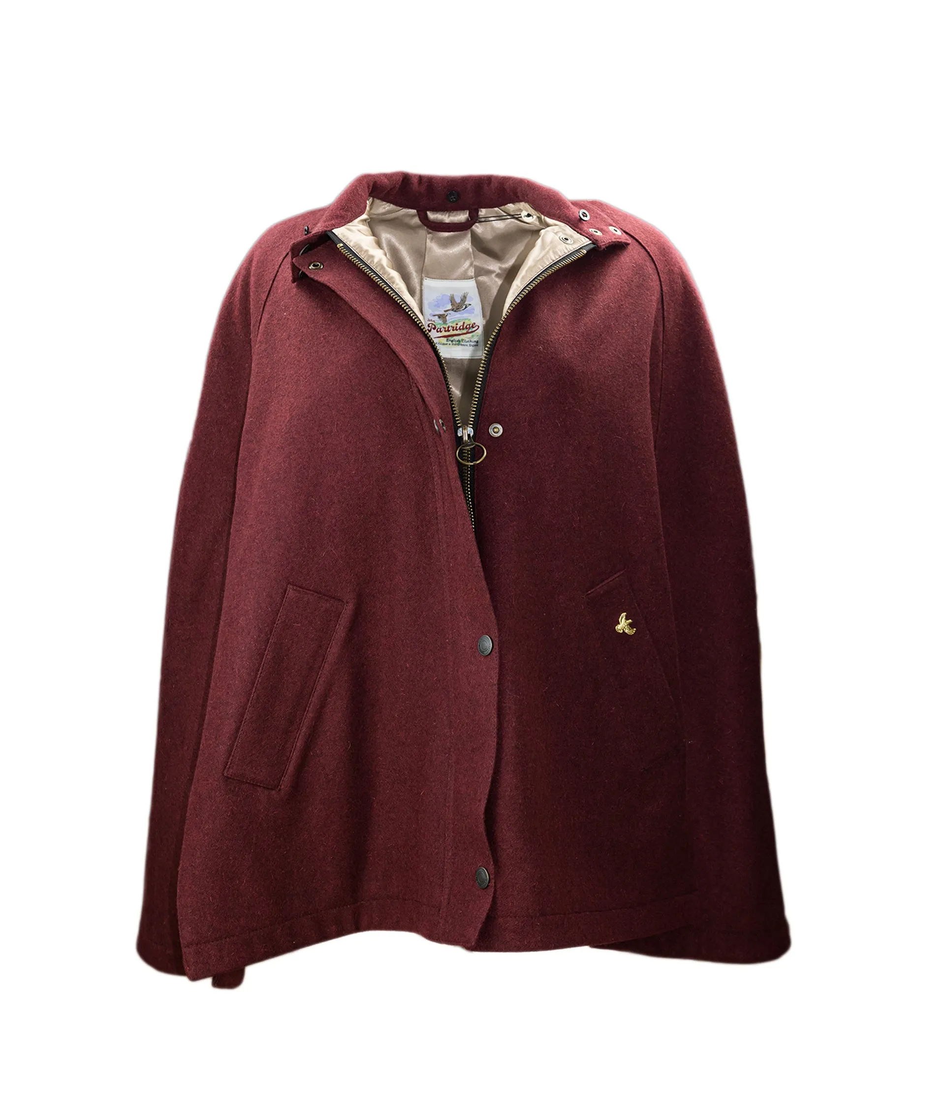 Newbury Tweed Cape with Faux Fur Collar - Berry