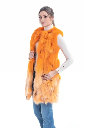 Orange Genuine Fox Fur Vest