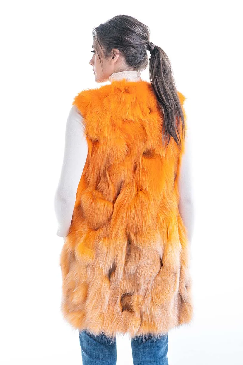 Orange Genuine Fox Fur Vest