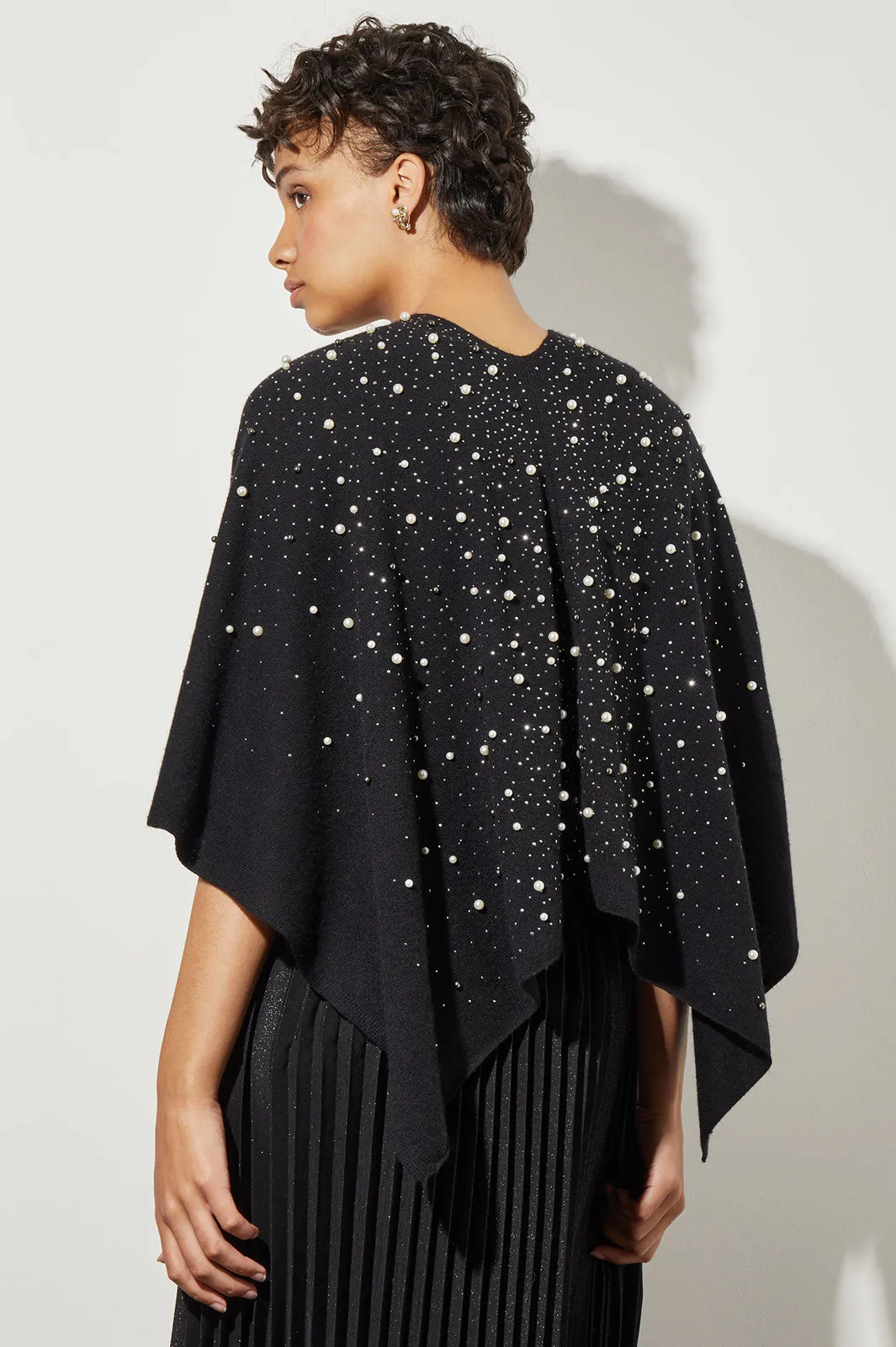 Pearl Beaded Poncho - Soft Cashmere, Black