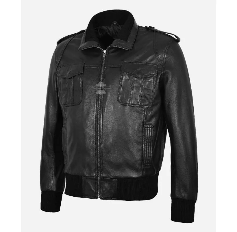 Pilot Black Bomber Jacket Men's Aviator Classic Leather Jacket