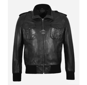 Pilot Black Bomber Jacket Men's Aviator Classic Leather Jacket