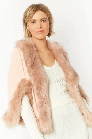 Pink Faux Fur Suede Cape Jacket