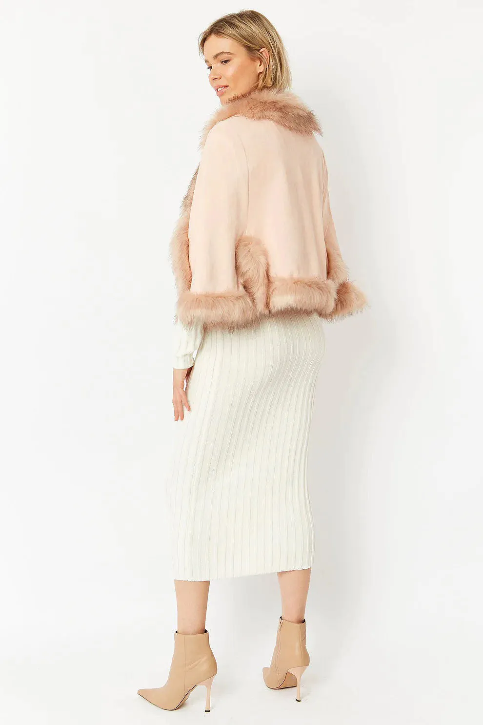 Pink Faux Fur Suede Cape Jacket