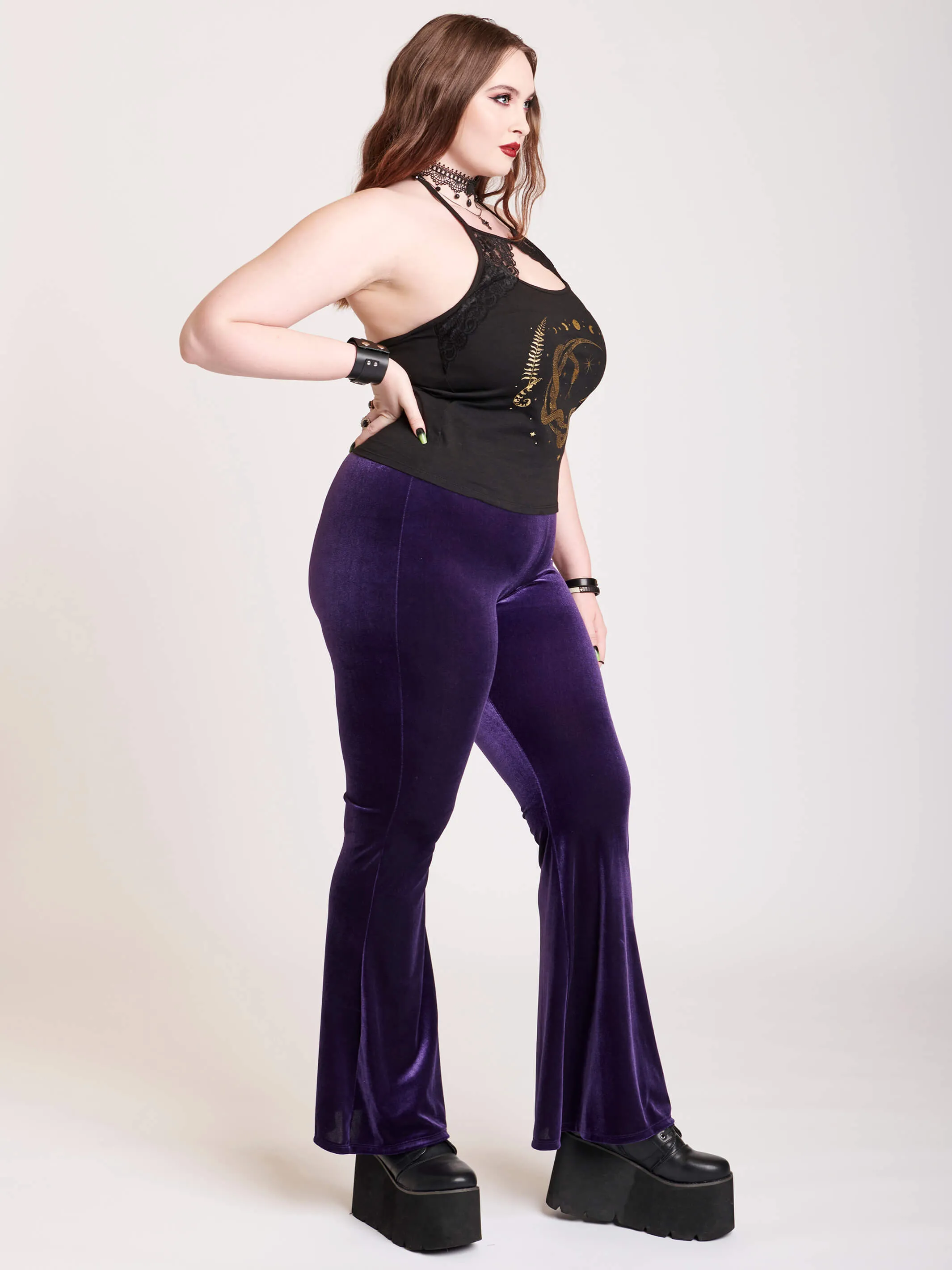 Purple Velvet Flared Leggings