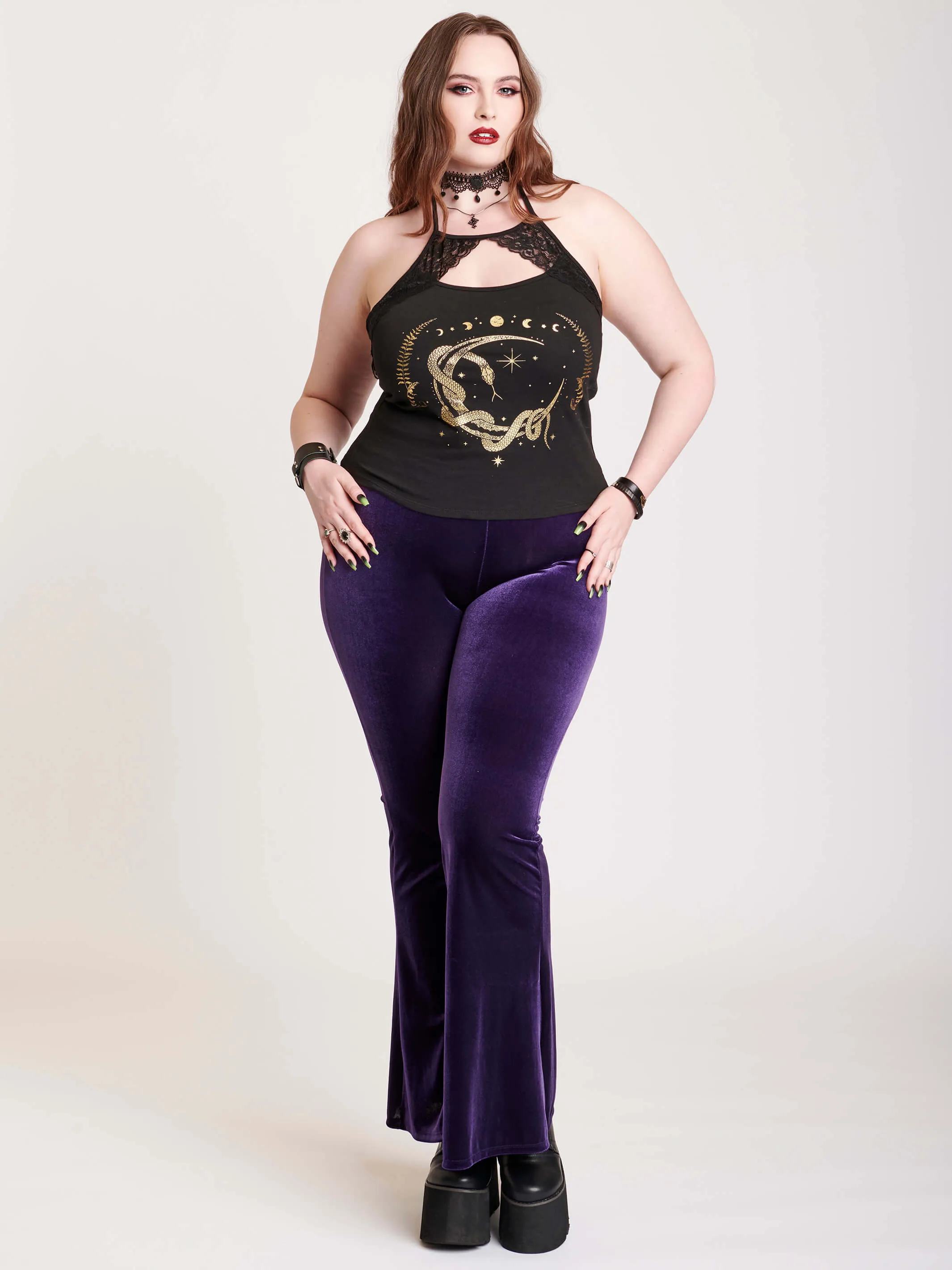 Purple Velvet Flared Leggings