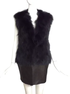 RAMY BROOK- Black Fox Fur & Leather Vest, Size 10