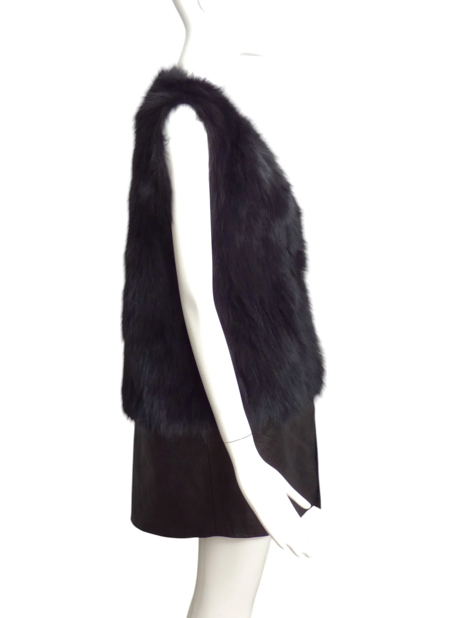 RAMY BROOK- Black Fox Fur & Leather Vest, Size 10