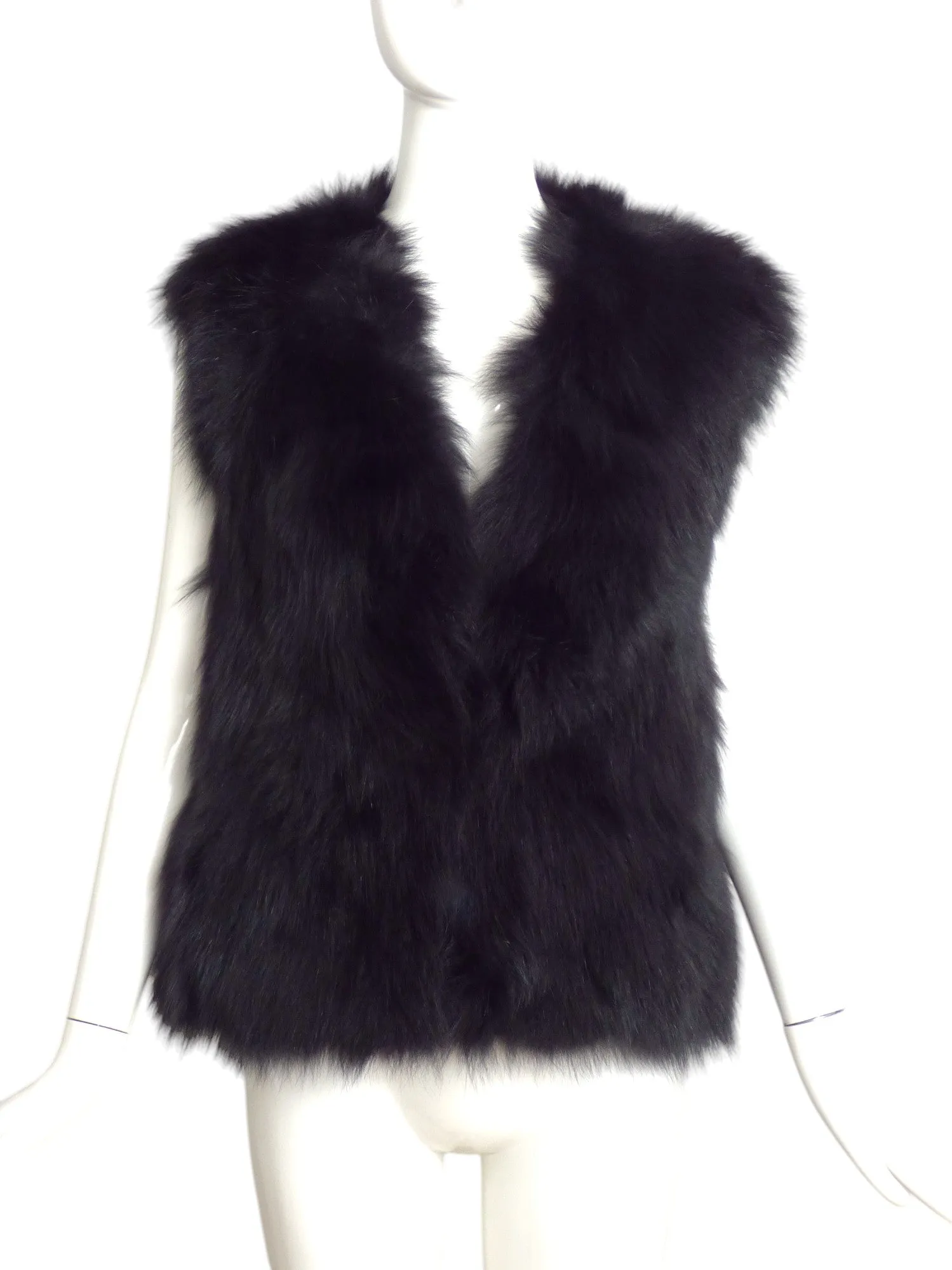 RAMY BROOK- Black Fox Fur & Leather Vest, Size 10