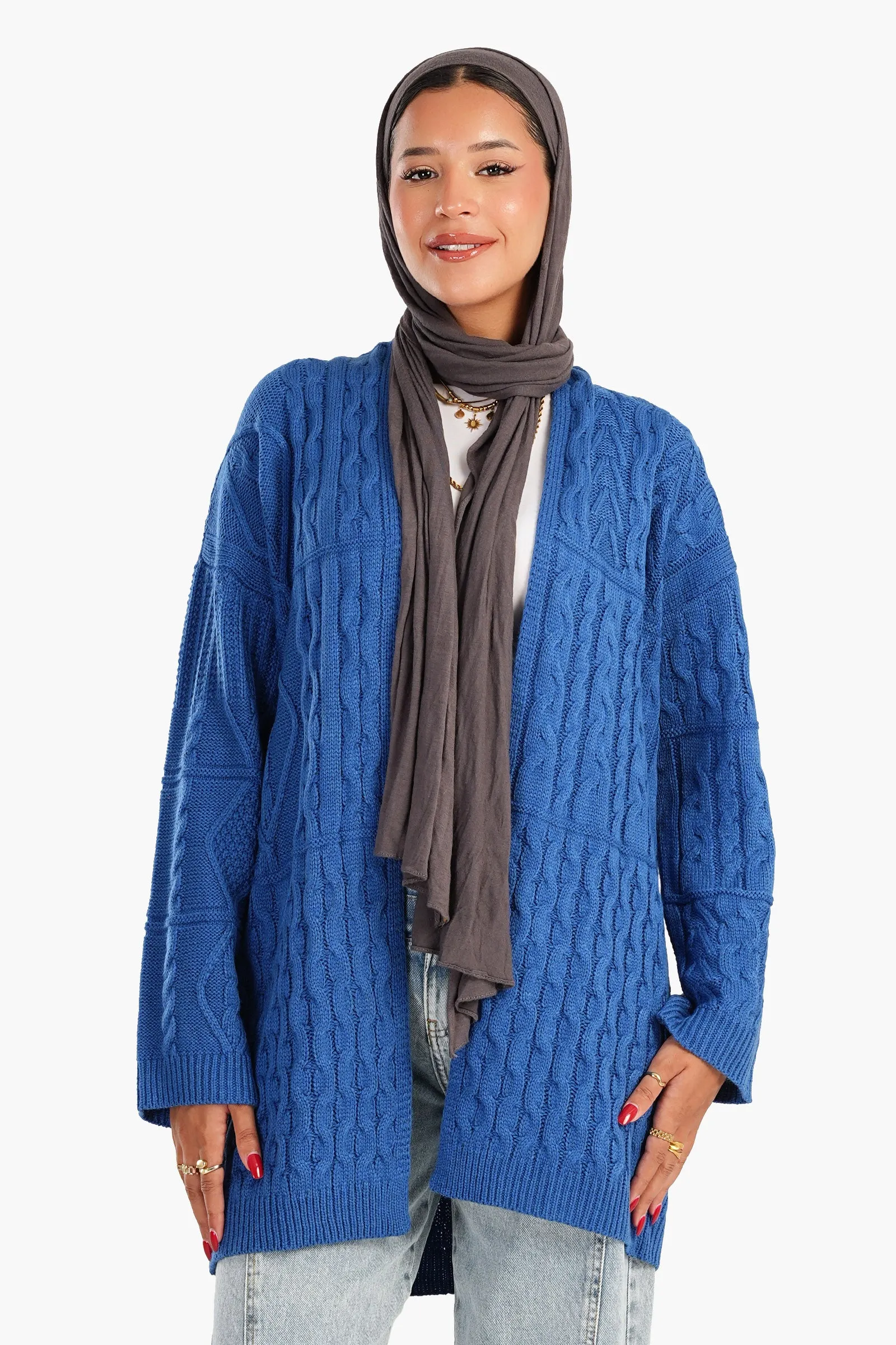 Relaxed Fit Cable Knit Cardigan