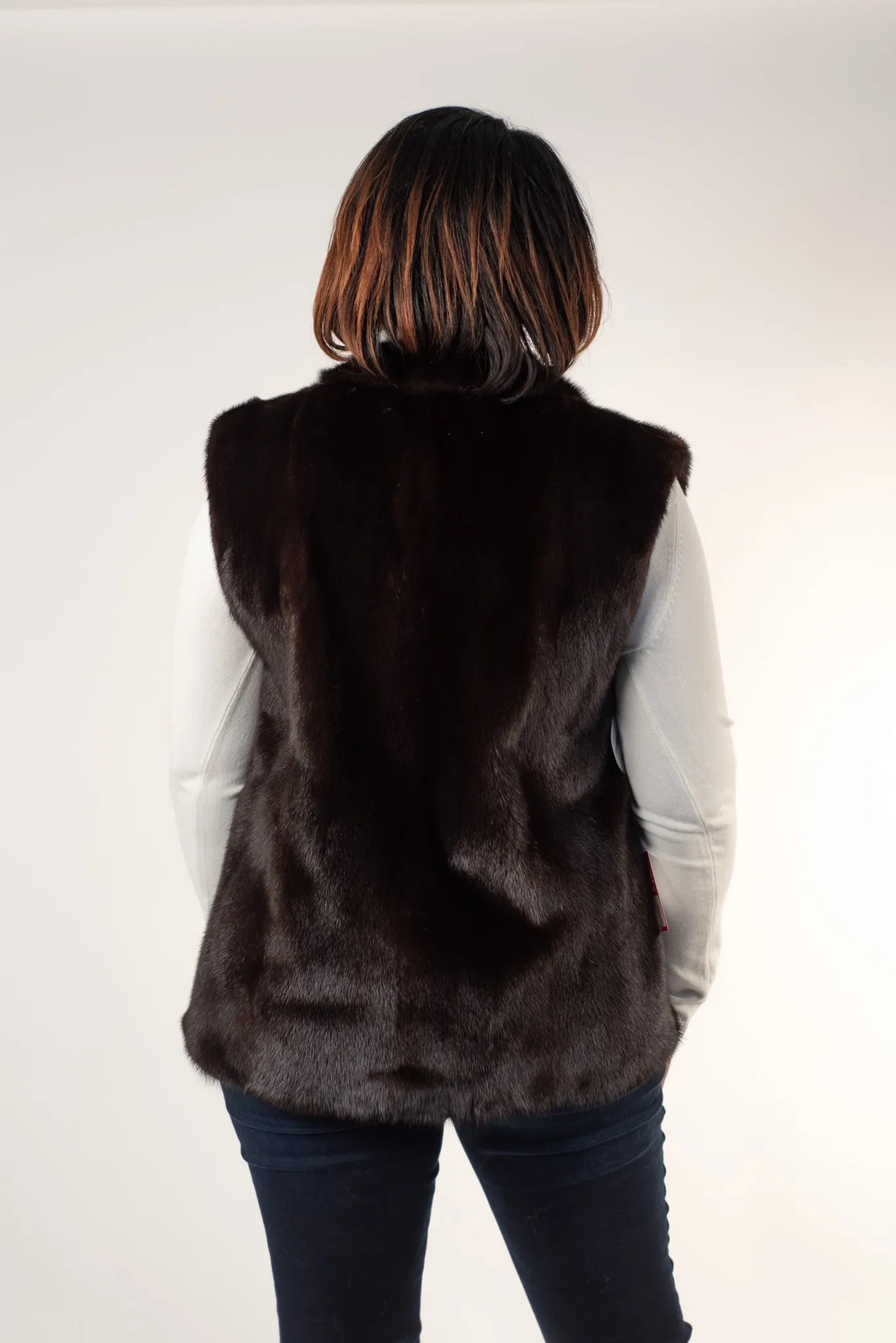 Rippe's Furs 24" Long Hair Female Mink Fur Vest - Mahogany