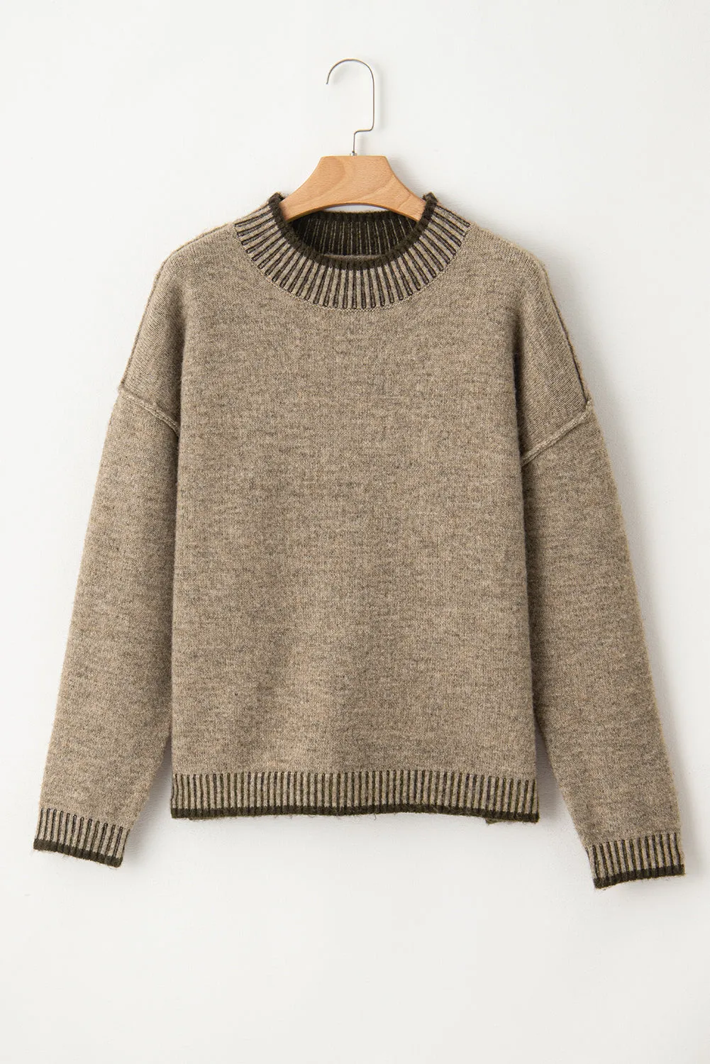 River Contrast Trim Mock Neck Sweater