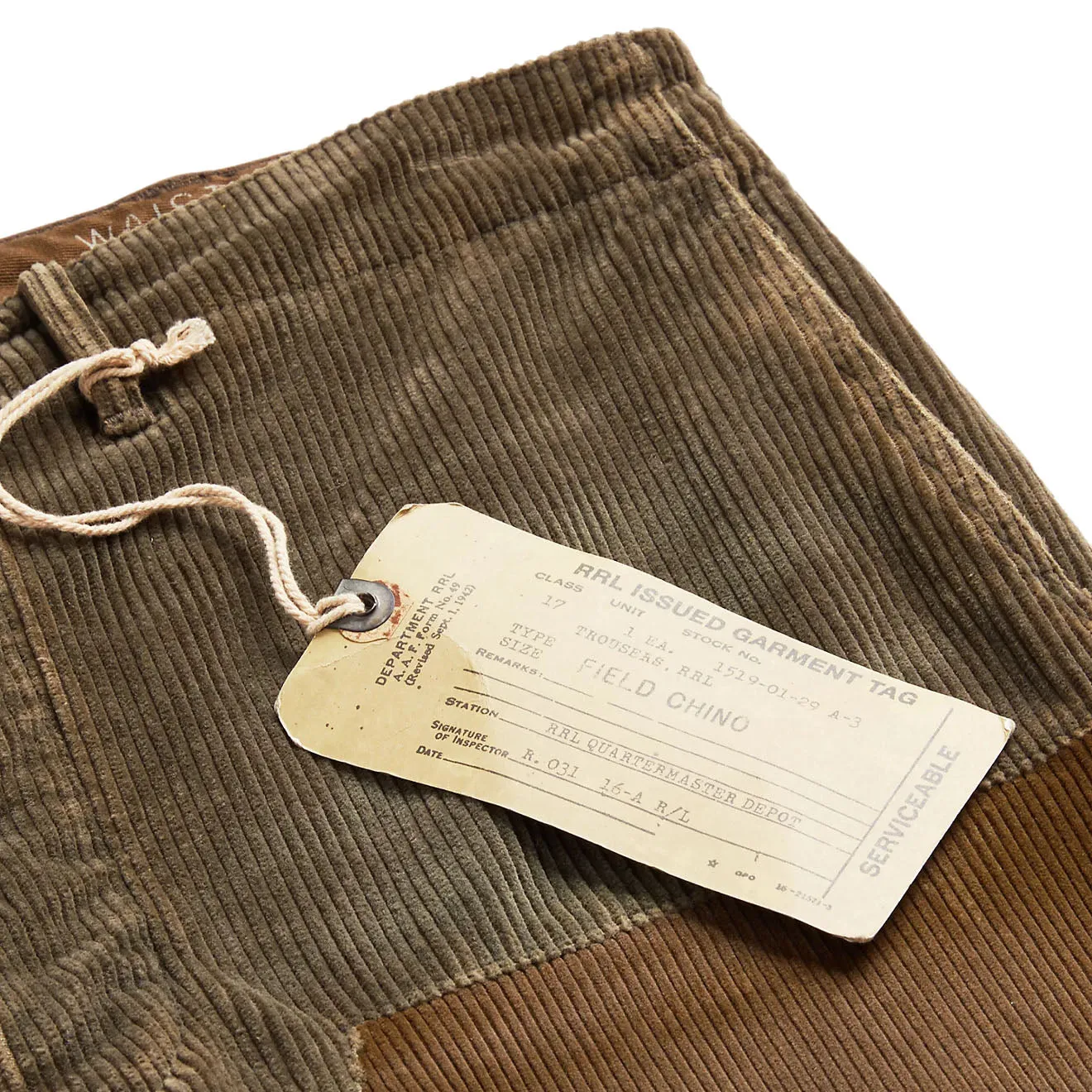 RRL by Ralph Lauren Distressed Corduroy Field Trouser Loden Repaired