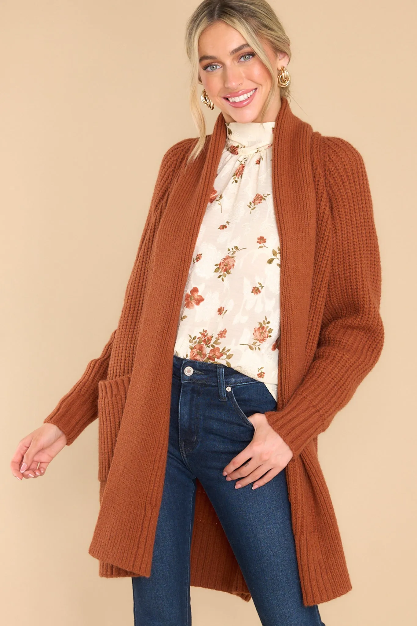 Rustic Charm Brown Cardigan