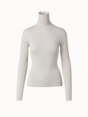 Seamless Cashmere Silk Rib Knit Pullover