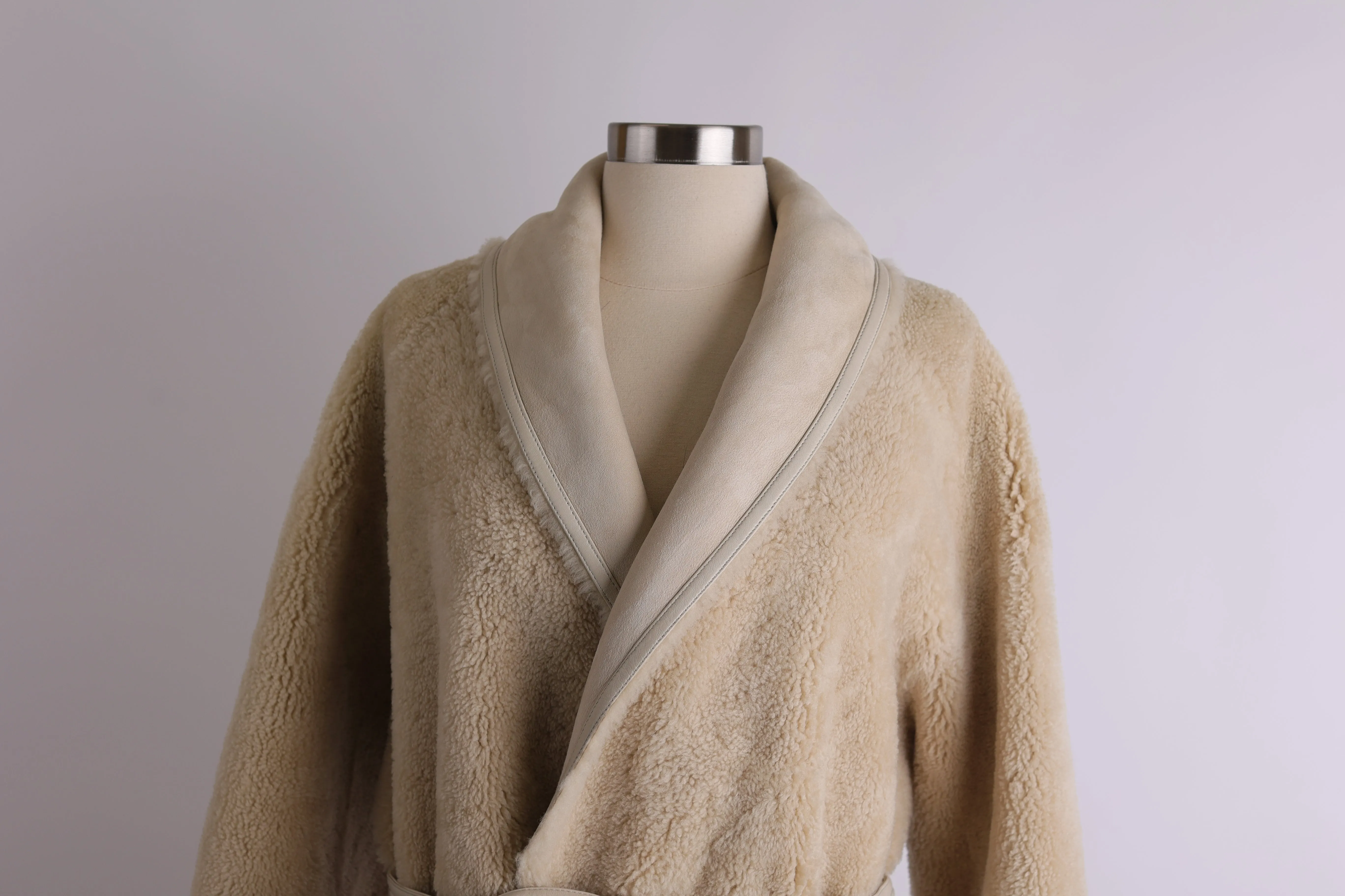 Shearling & Suede Reversible Belted Overcoat