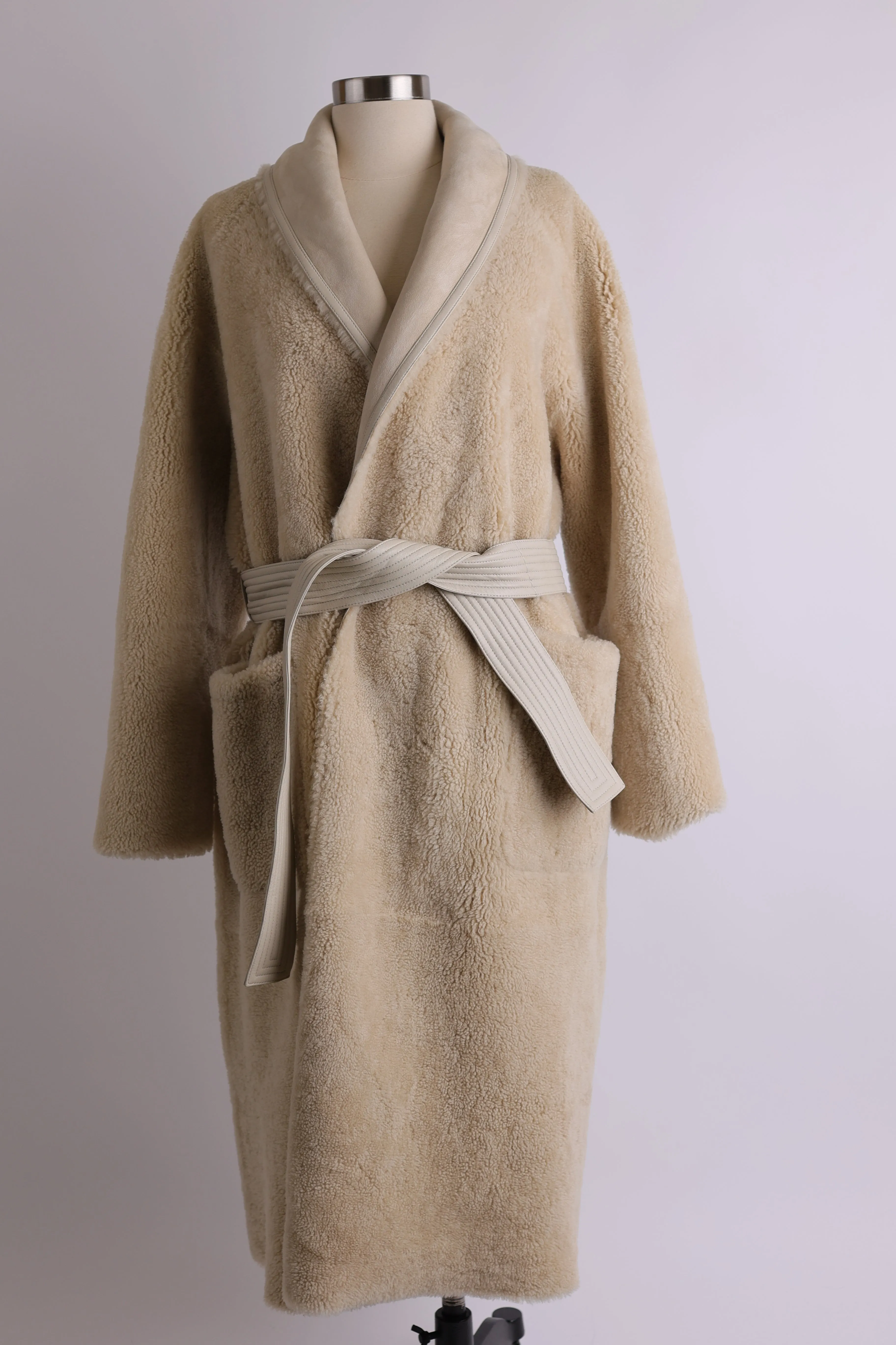 Shearling & Suede Reversible Belted Overcoat