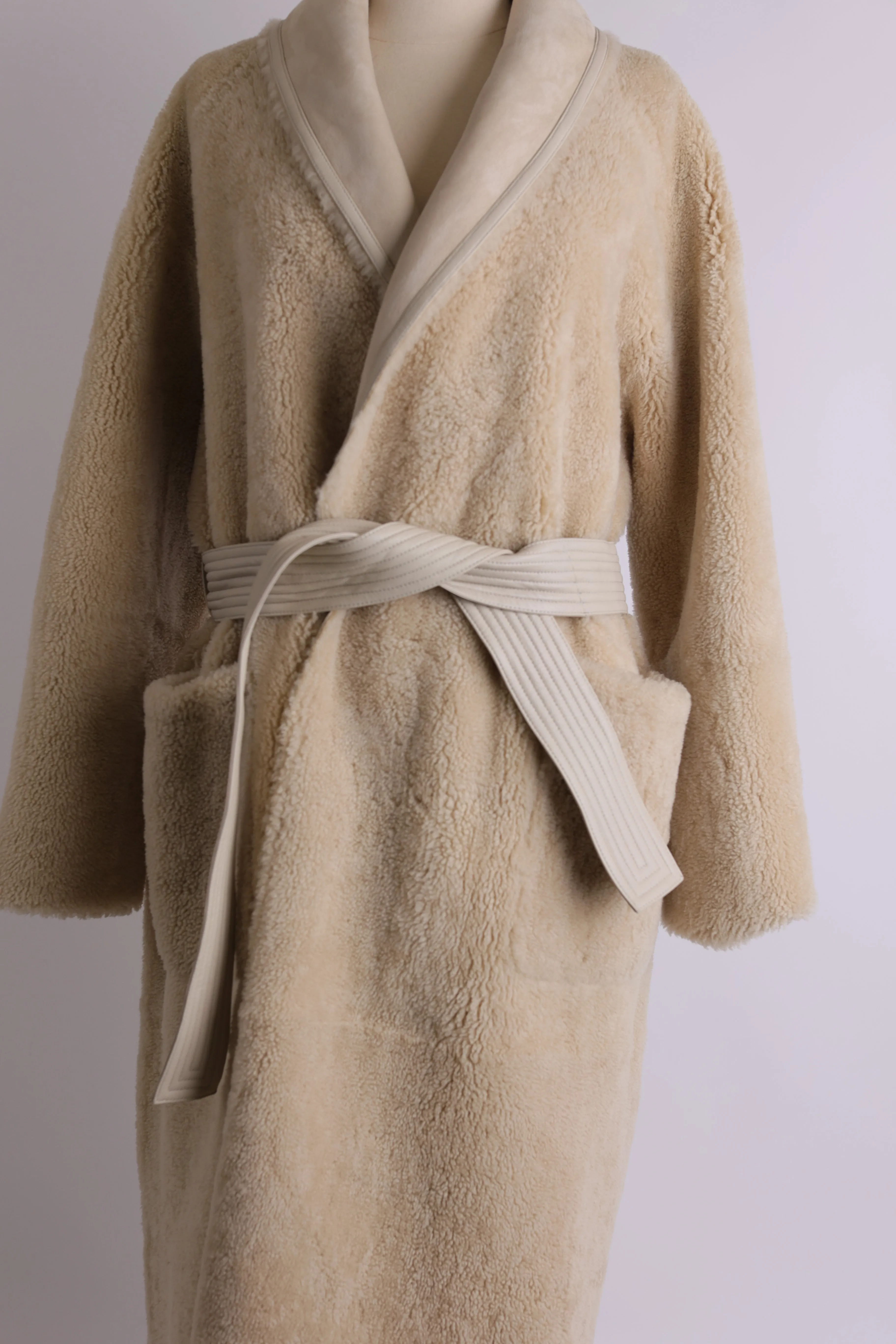 Shearling & Suede Reversible Belted Overcoat