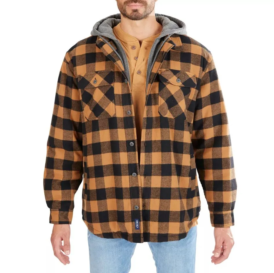 Smith's Workwear Mens Sherpa-Lined Hooded Flannel Shirt Jacket