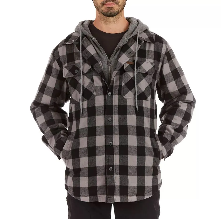 Smith's Workwear Mens Sherpa-Lined Hooded Flannel Shirt Jacket