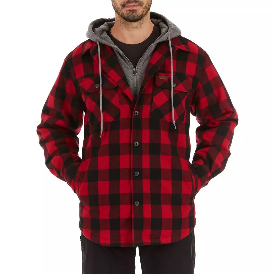 Smith's Workwear Mens Sherpa-Lined Hooded Flannel Shirt Jacket