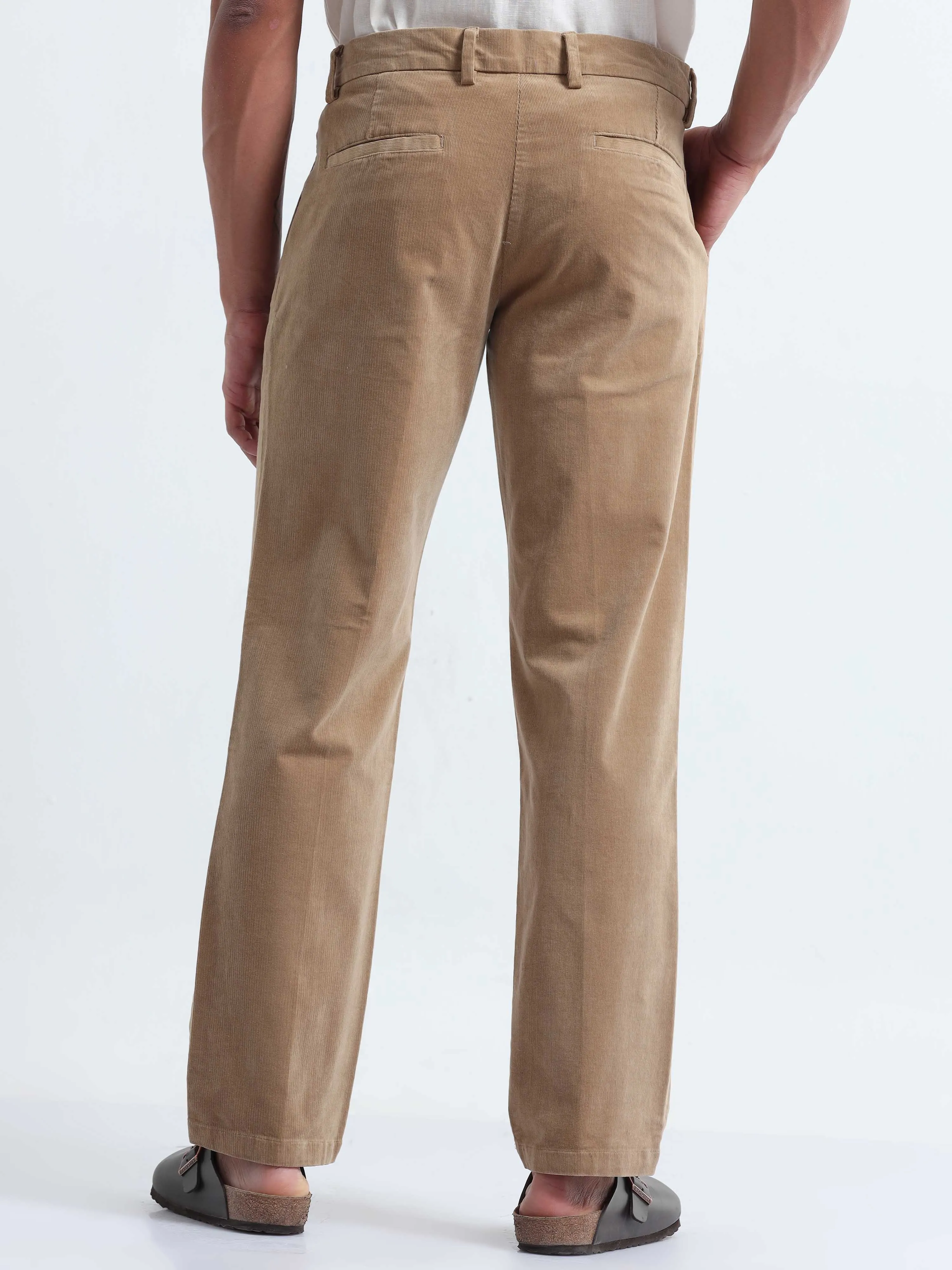 Soft Corduroy Beige Relaxed Pleated Pant