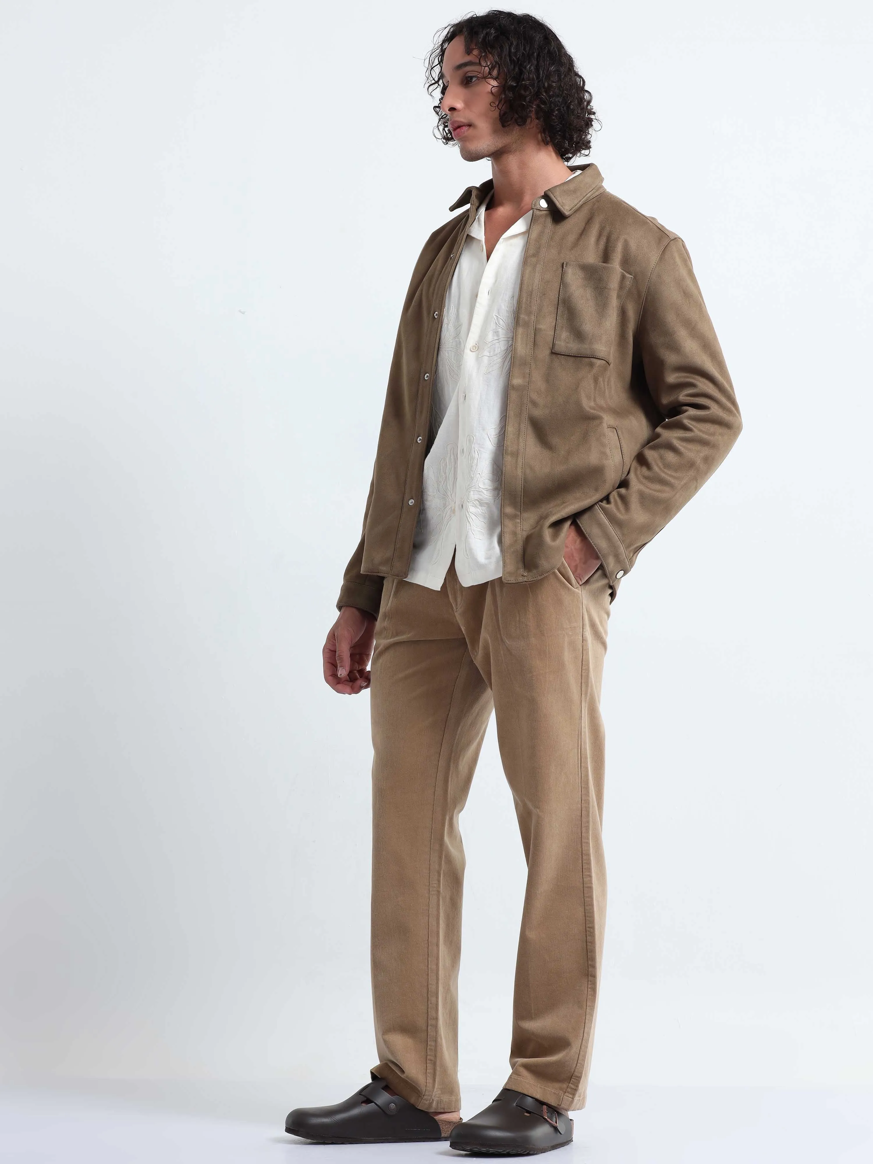 Soft Corduroy Beige Relaxed Pleated Pant