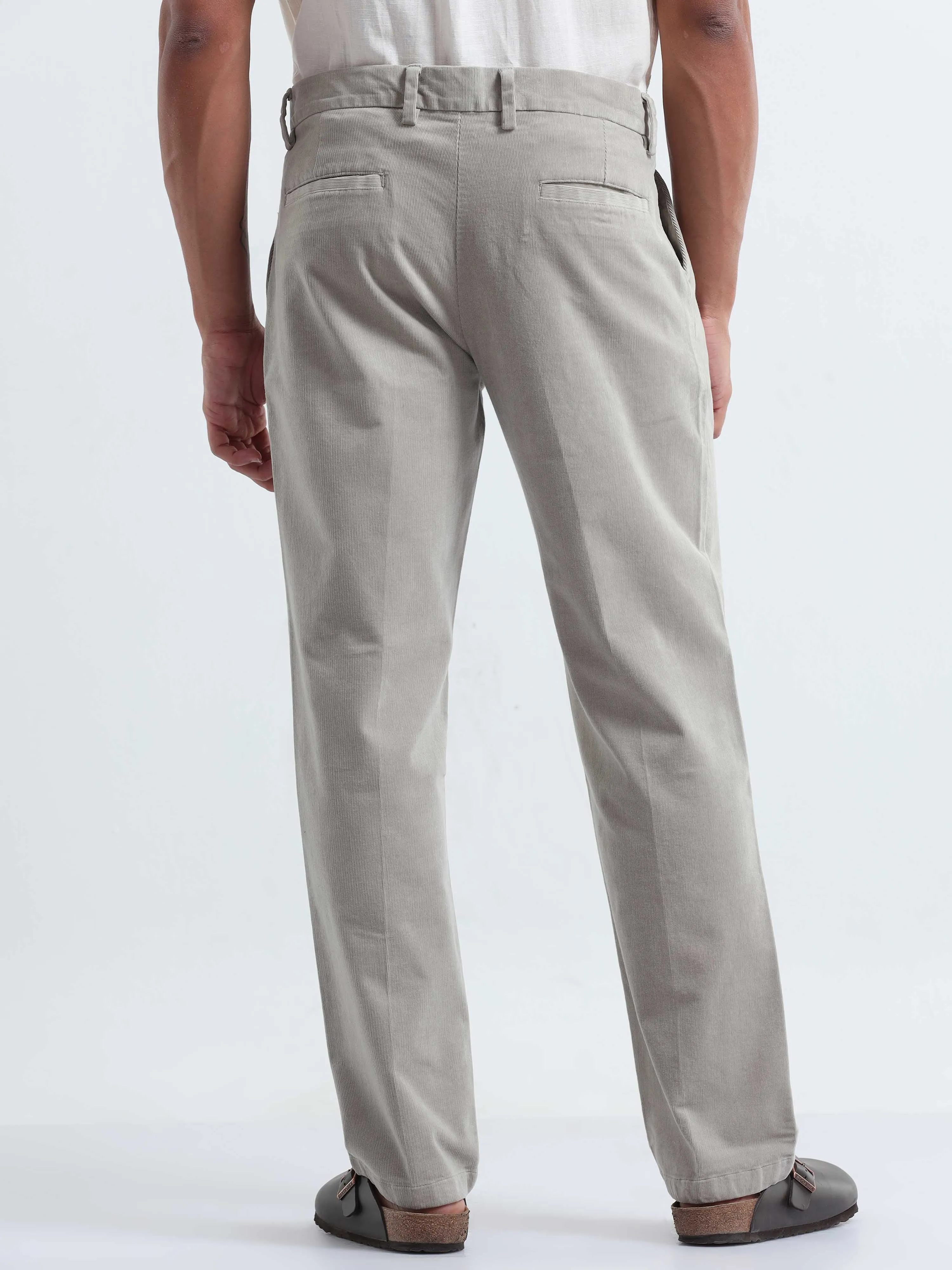 Soft Corduroy Light Grey Relaxed Pleated Pant