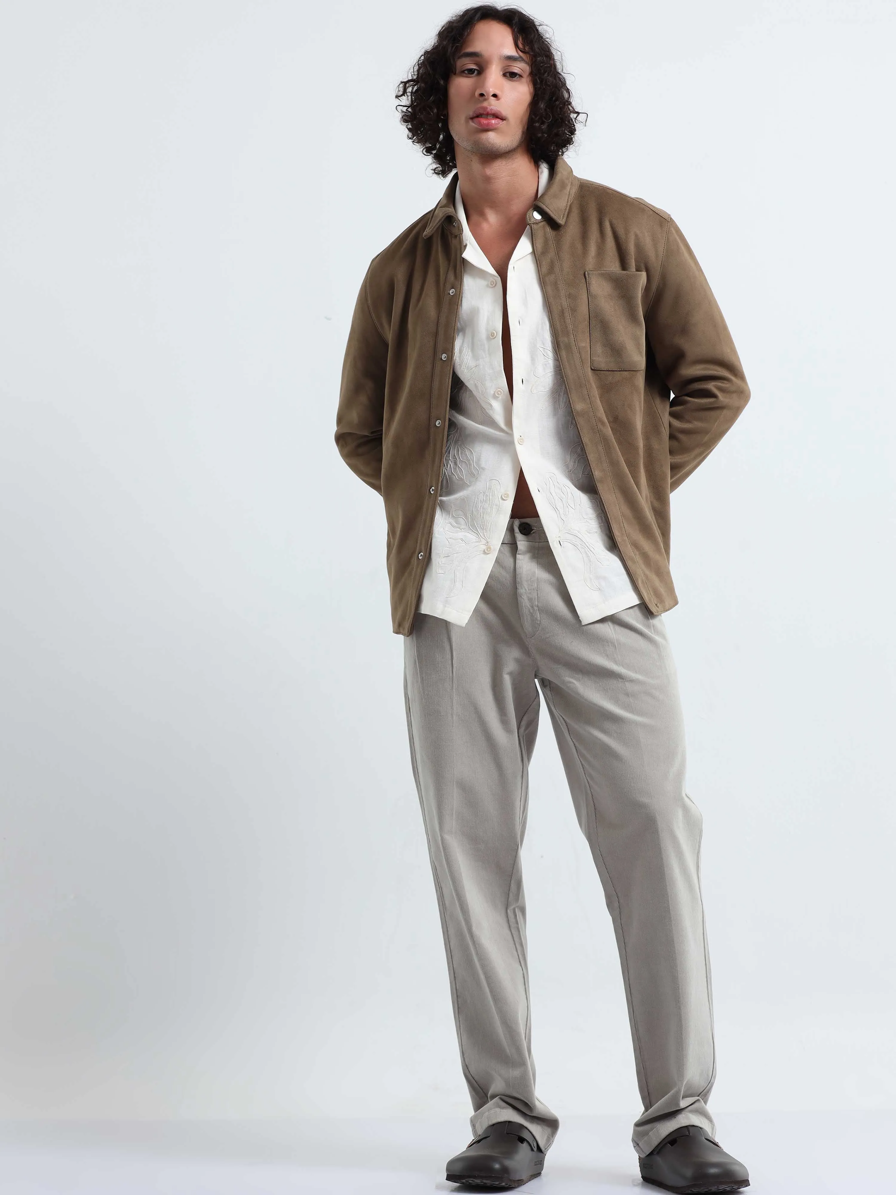 Soft Corduroy Light Grey Relaxed Pleated Pant