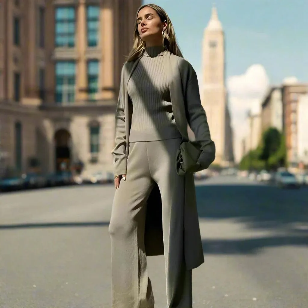 Sophisticated Turtleneck 3-Piece Set with Comfortable Trousers