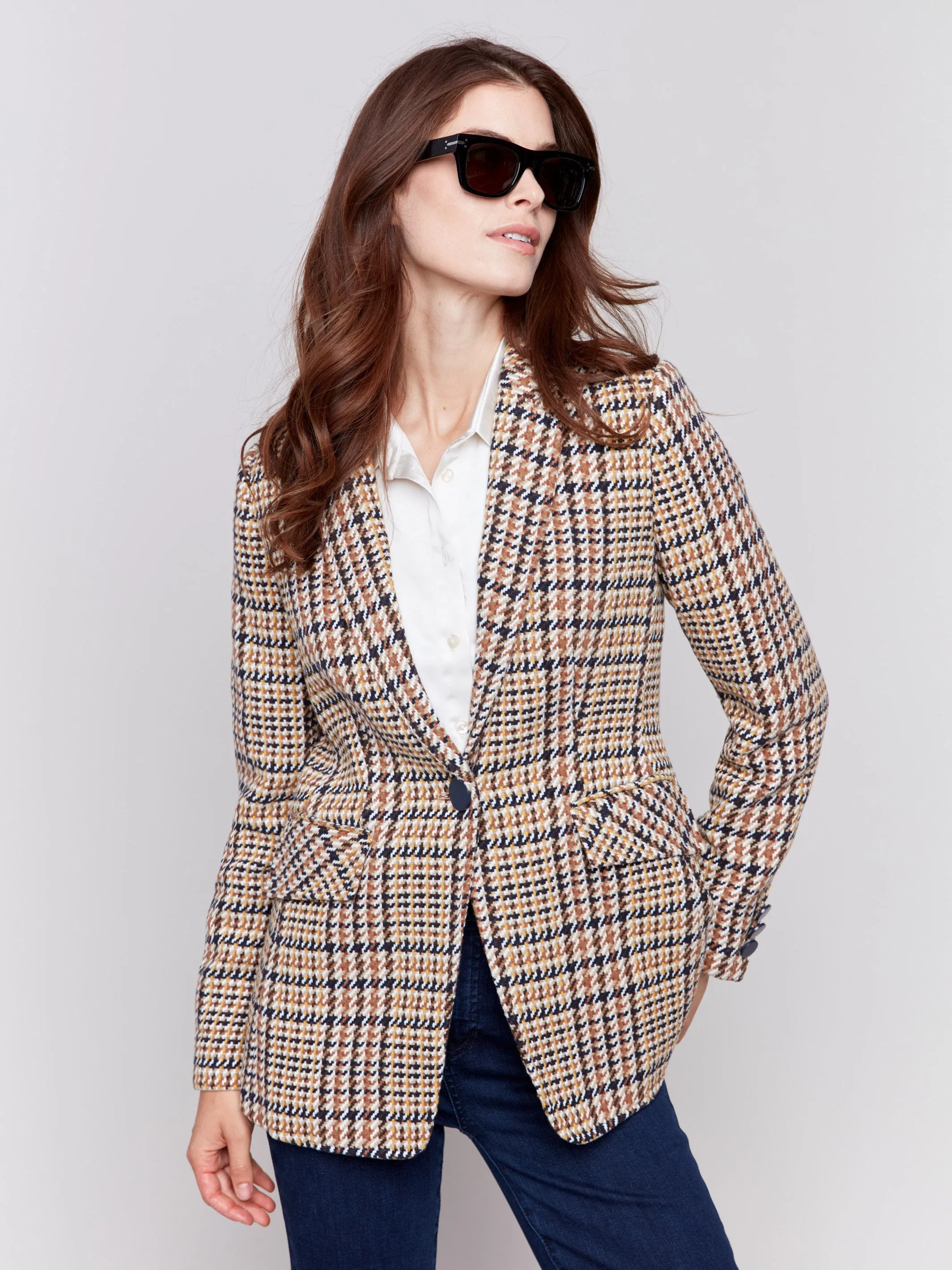 Tailored Plaid Blazer - Terracotta