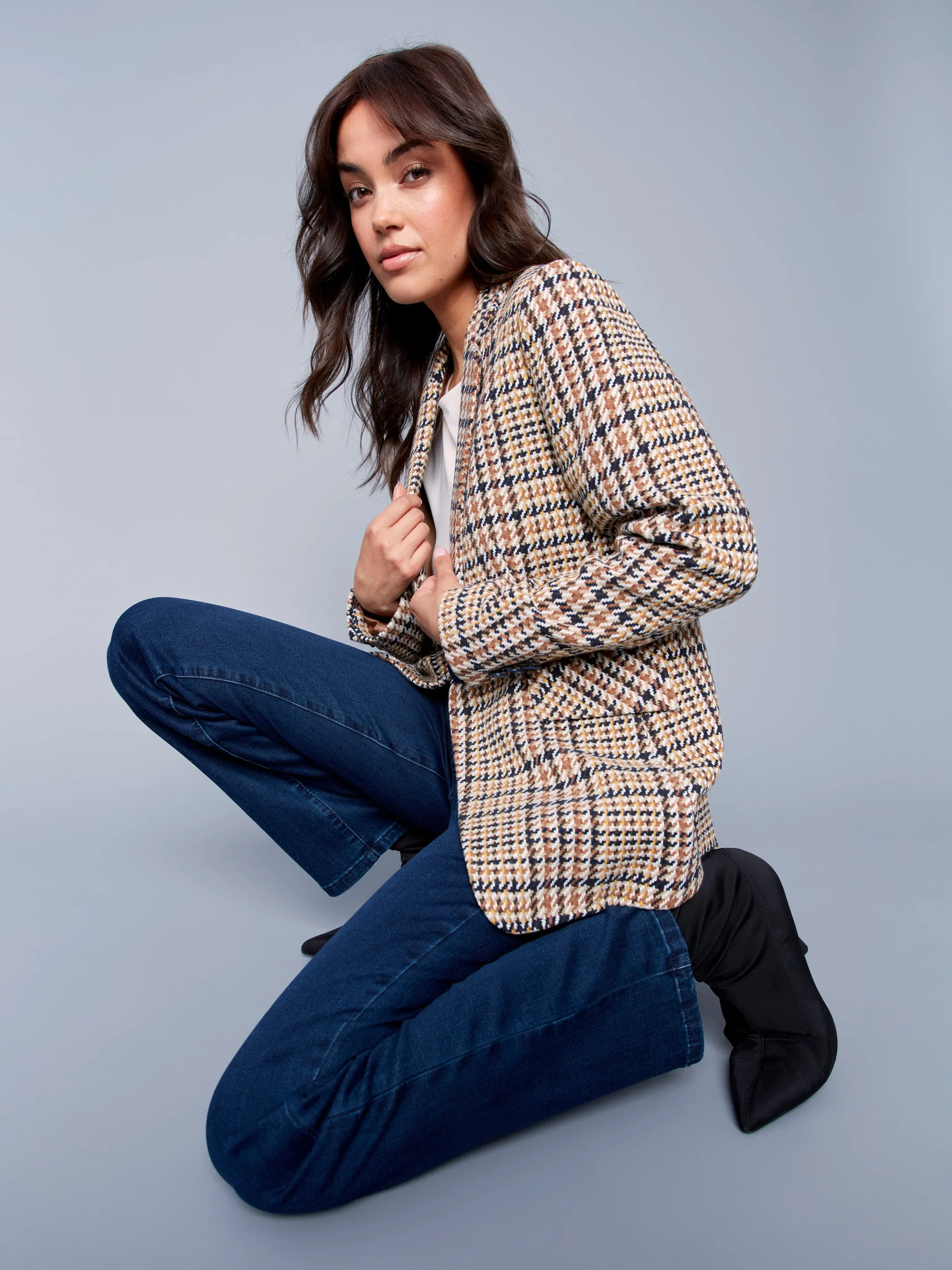 Tailored Plaid Blazer - Terracotta