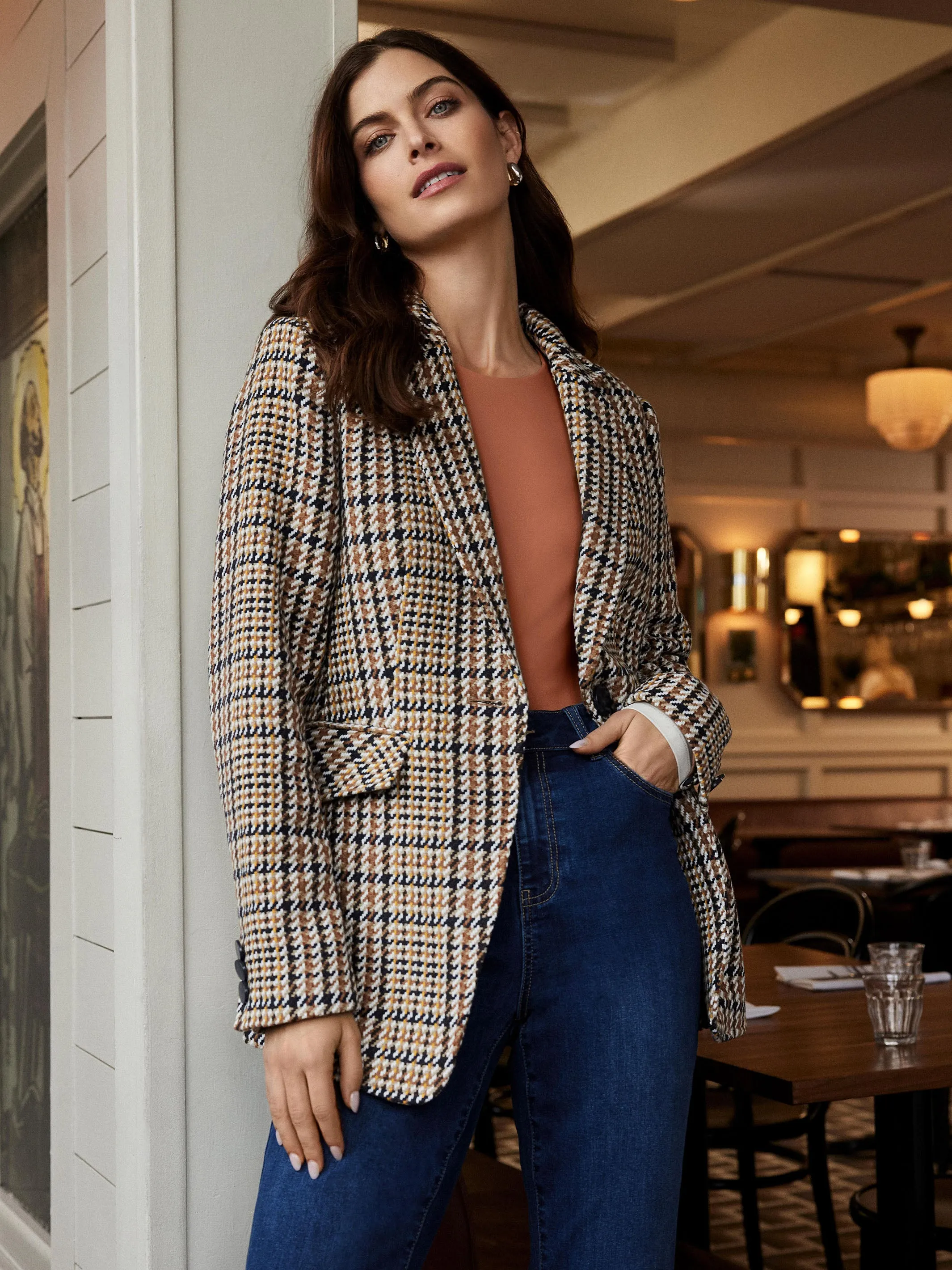 Tailored Plaid Blazer - Terracotta