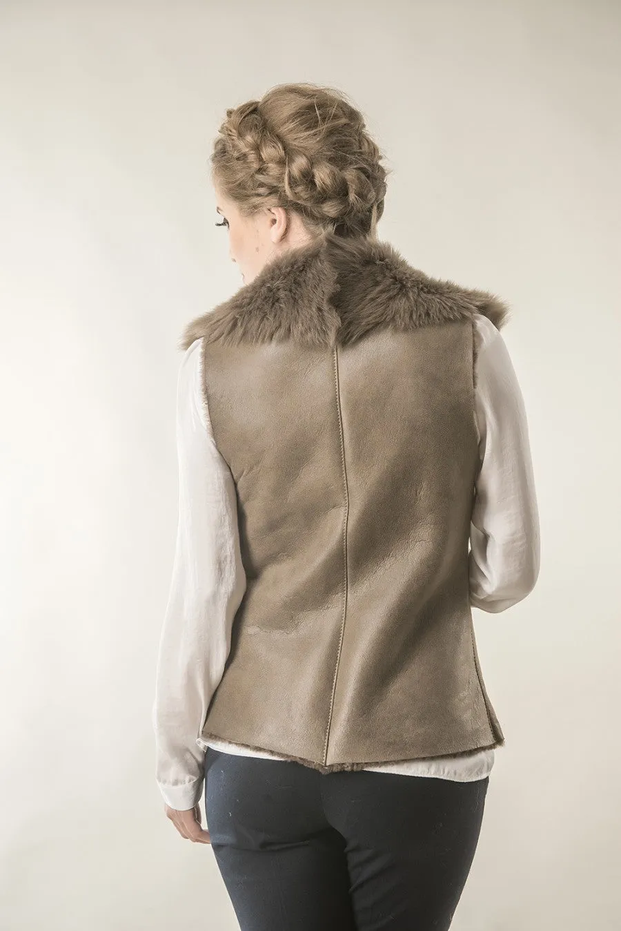 Taupe Merino Fur Nappa Lamb Leather Vest