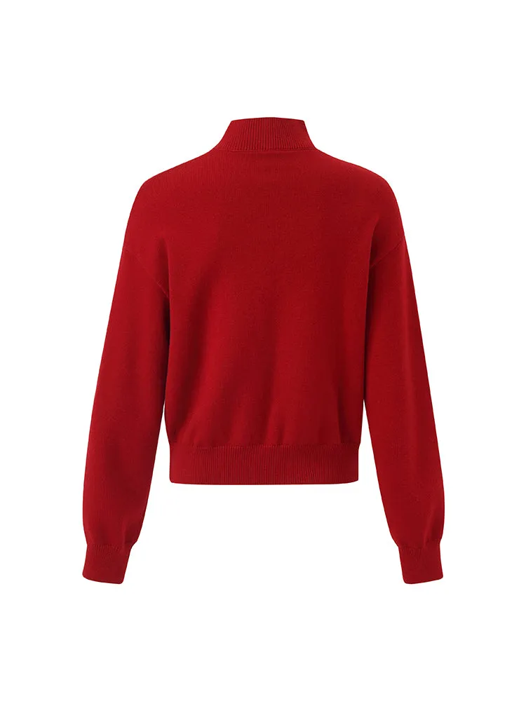 Tencel Wool Blend Mock Neck Sequins Women Sweater