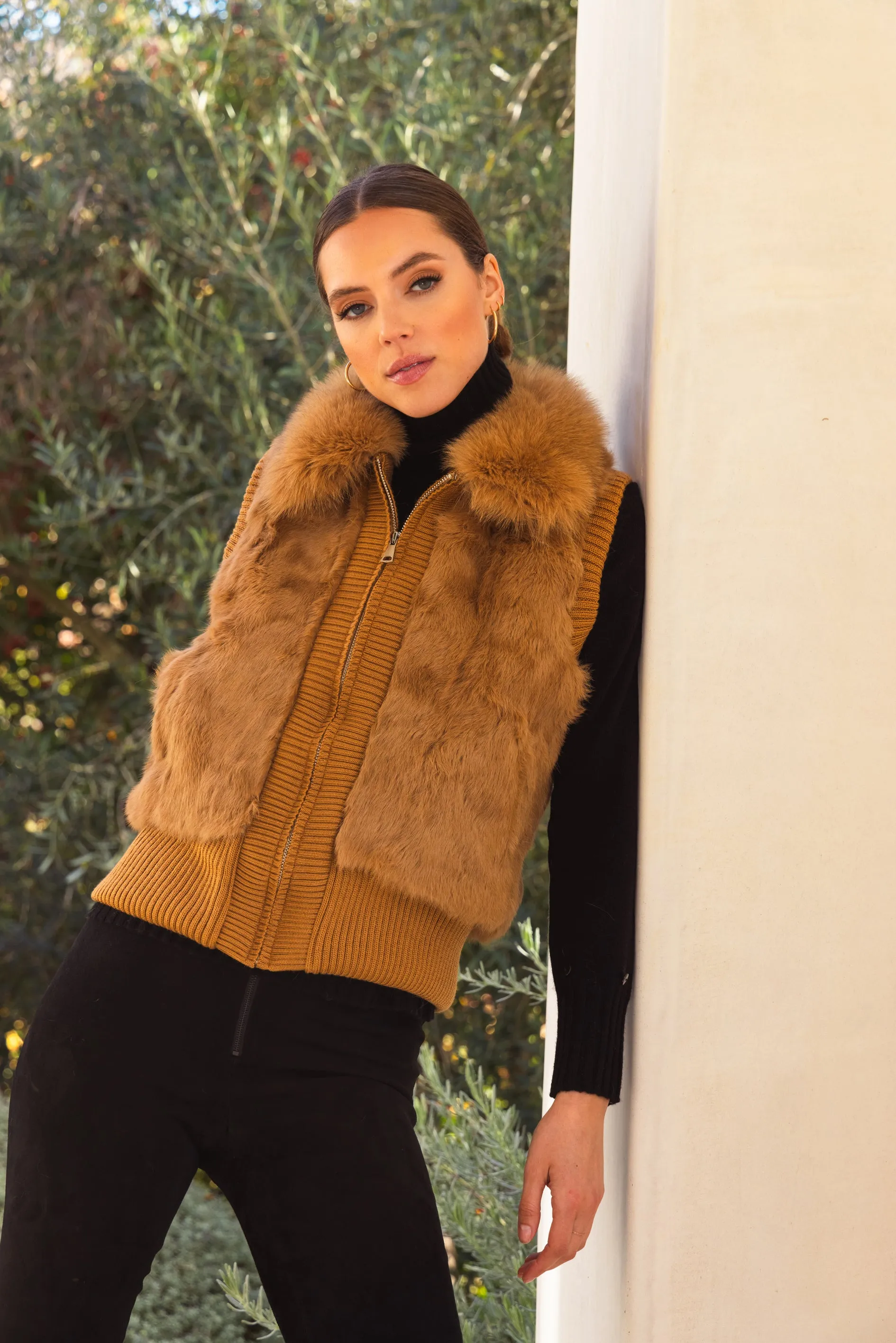 The Atrium Fur Vest in Tan