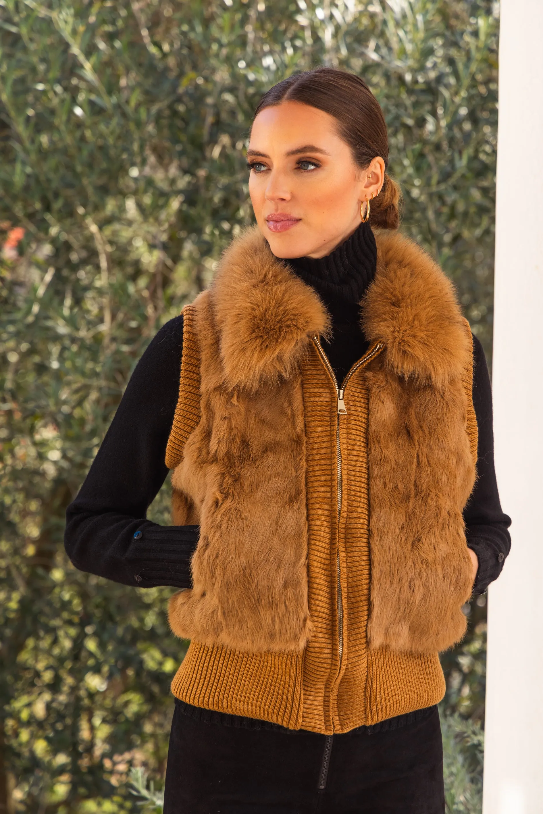 The Atrium Fur Vest in Tan