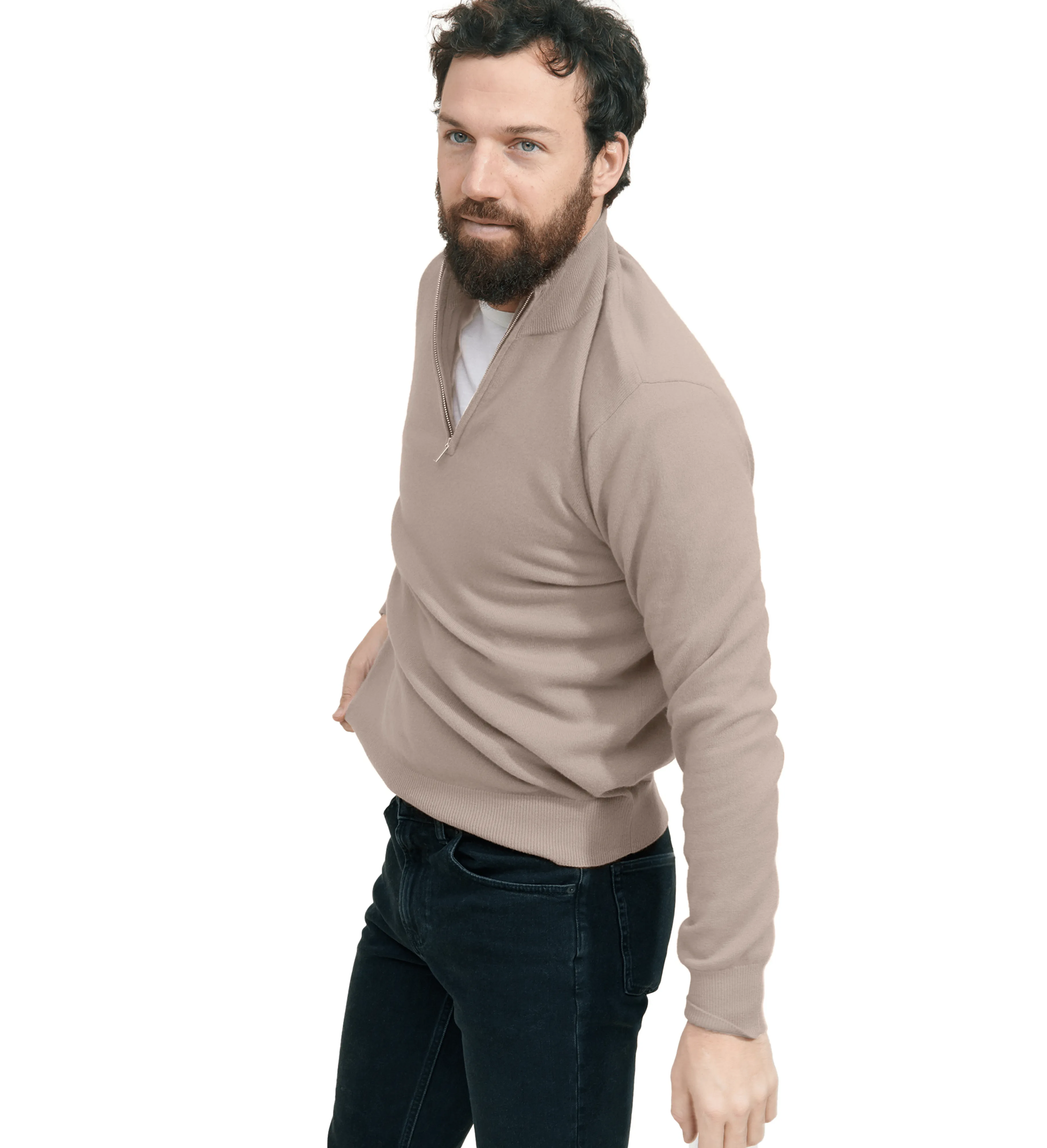 The Mock-Neck Quarter Zip Cashmere Polo Sweater