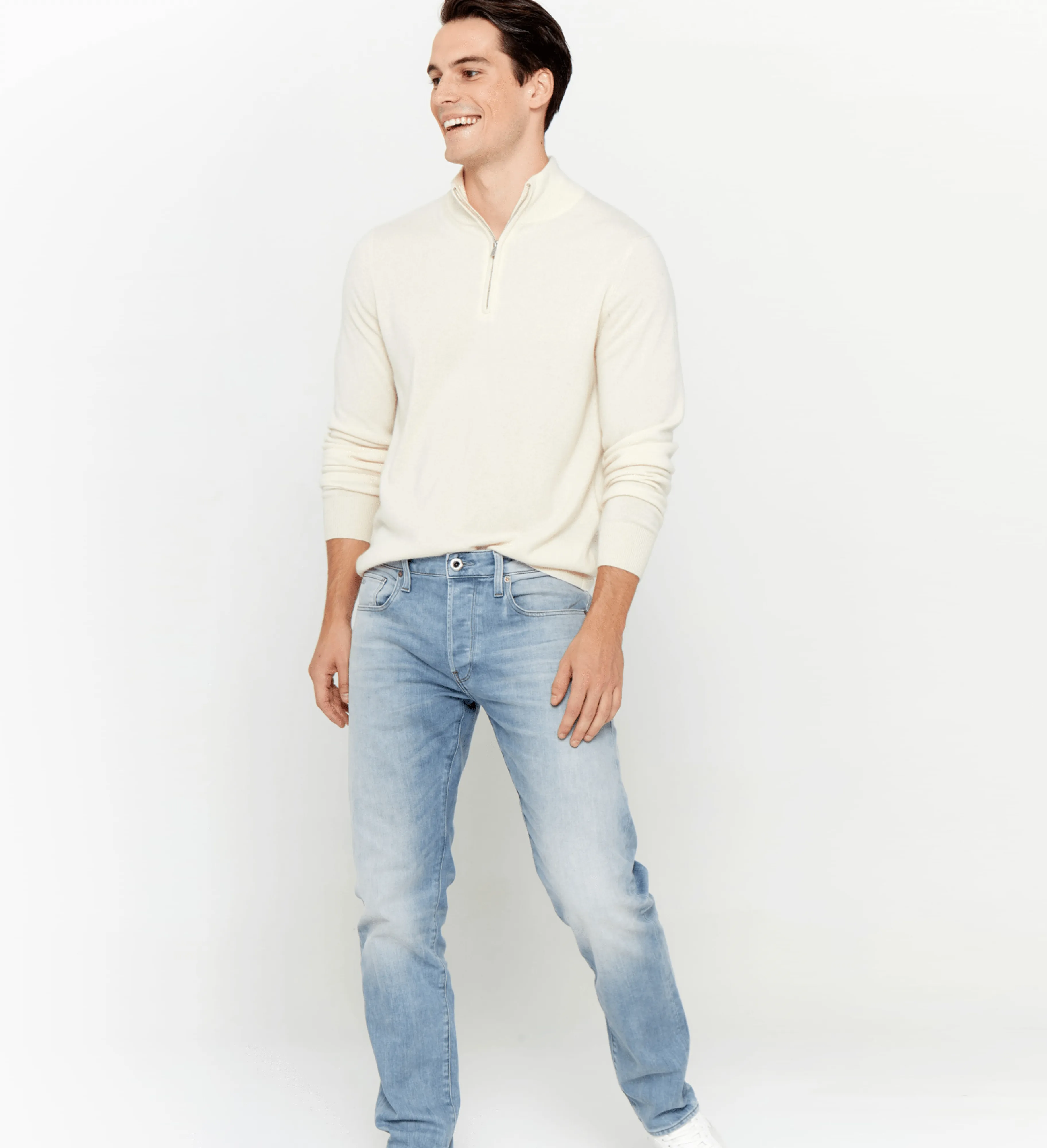 The Mock-Neck Quarter Zip Cashmere Polo Sweater