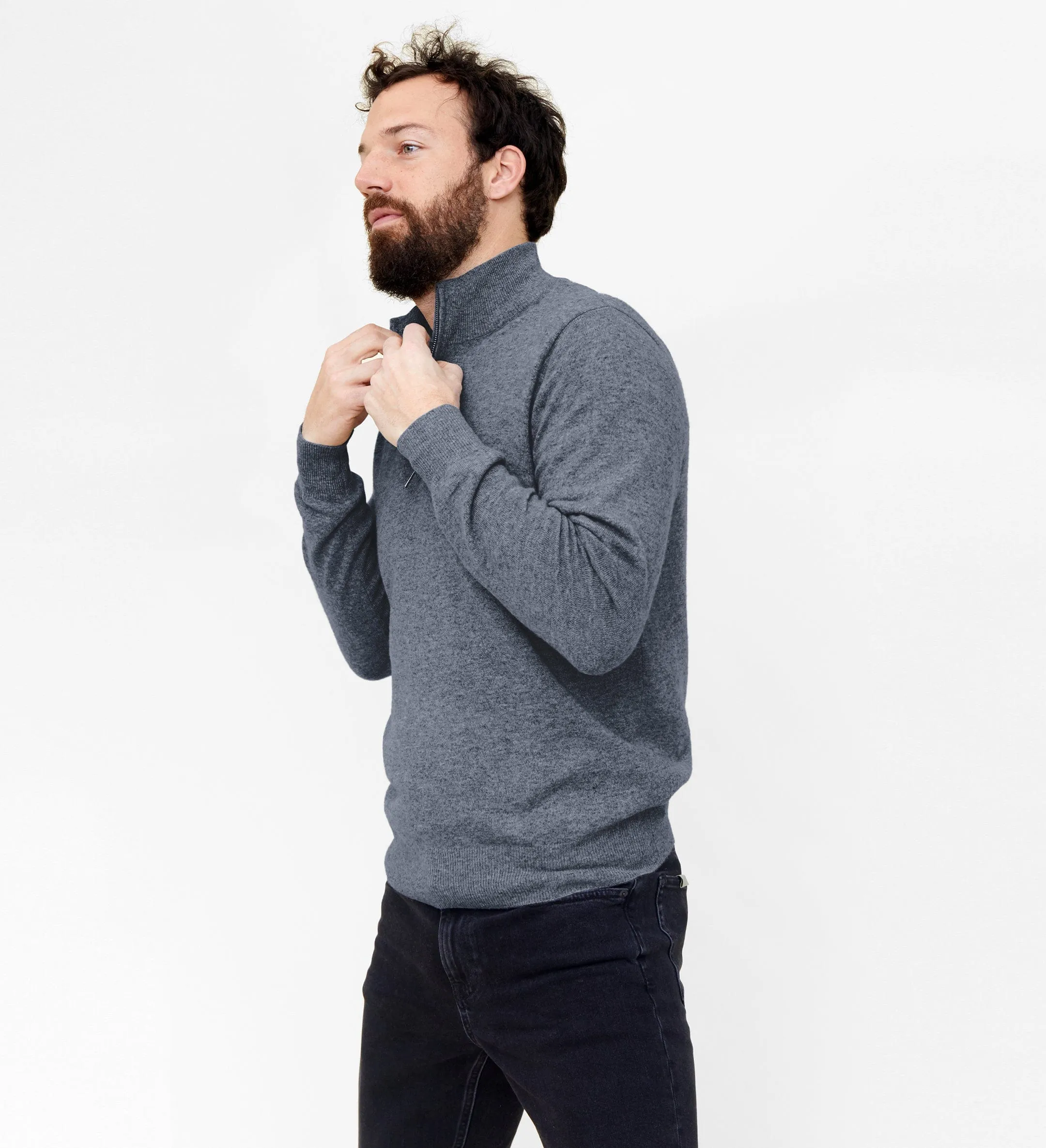 The Mock-Neck Quarter Zip Cashmere Polo Sweater