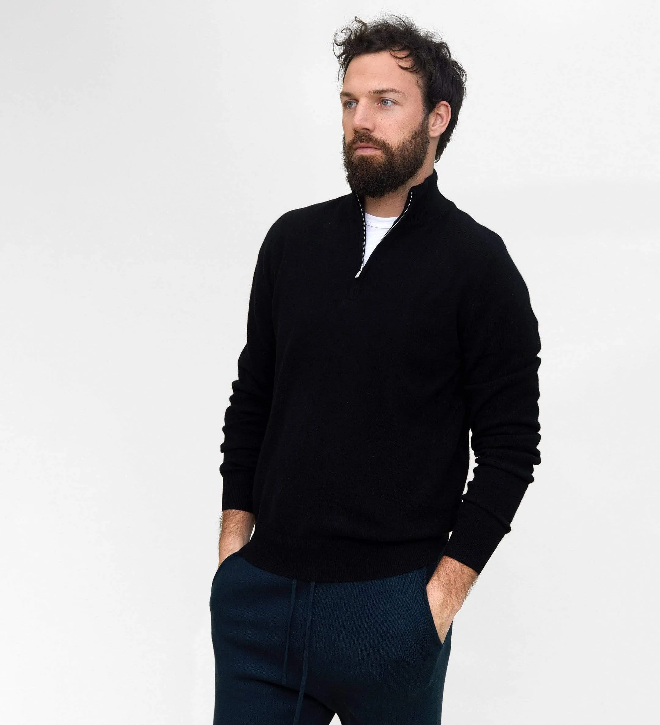 The Mock-Neck Quarter Zip Cashmere Polo Sweater