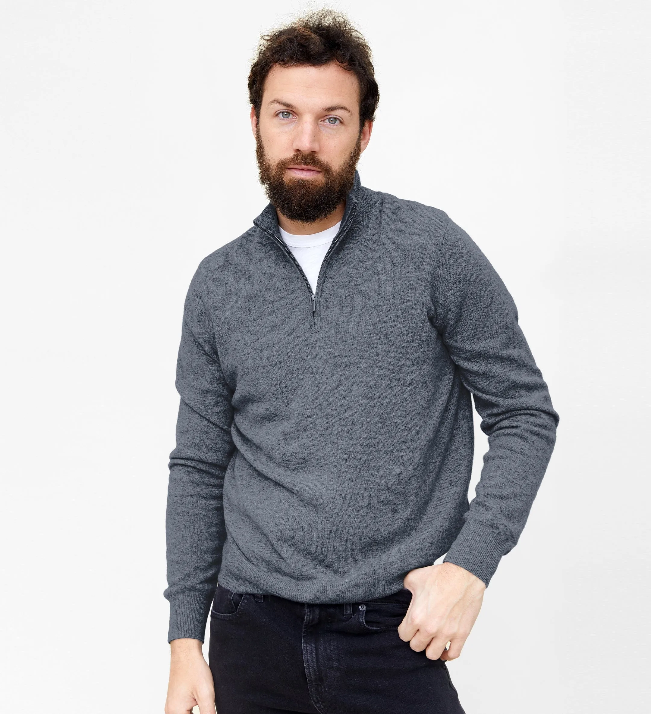 The Mock-Neck Quarter Zip Cashmere Polo Sweater