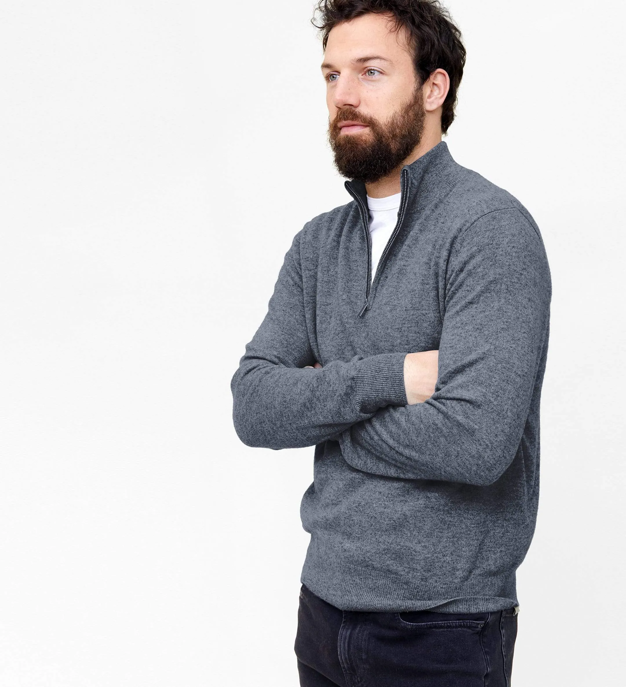 The Mock-Neck Quarter Zip Cashmere Polo Sweater