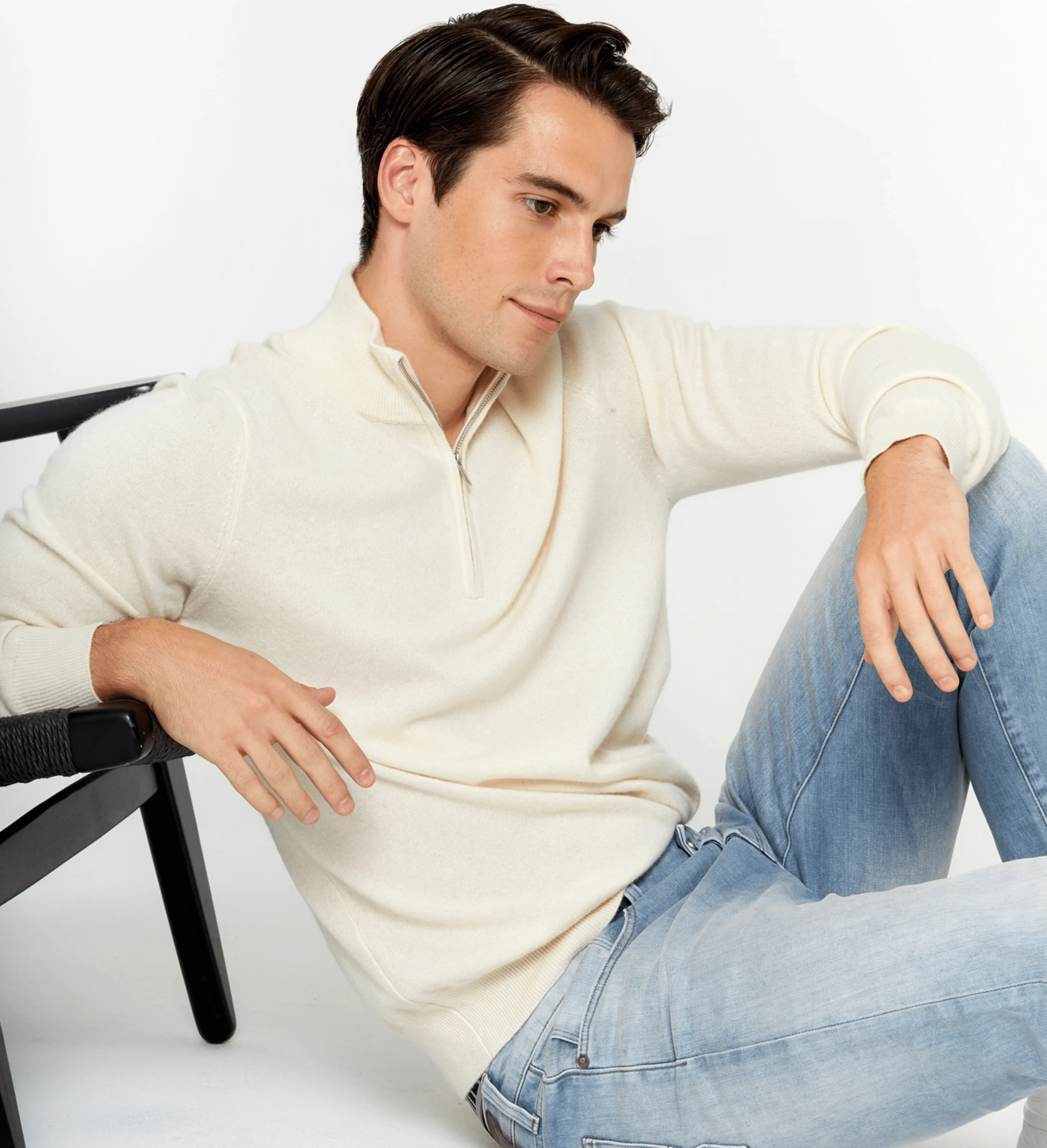 The Mock-Neck Quarter Zip Cashmere Polo Sweater