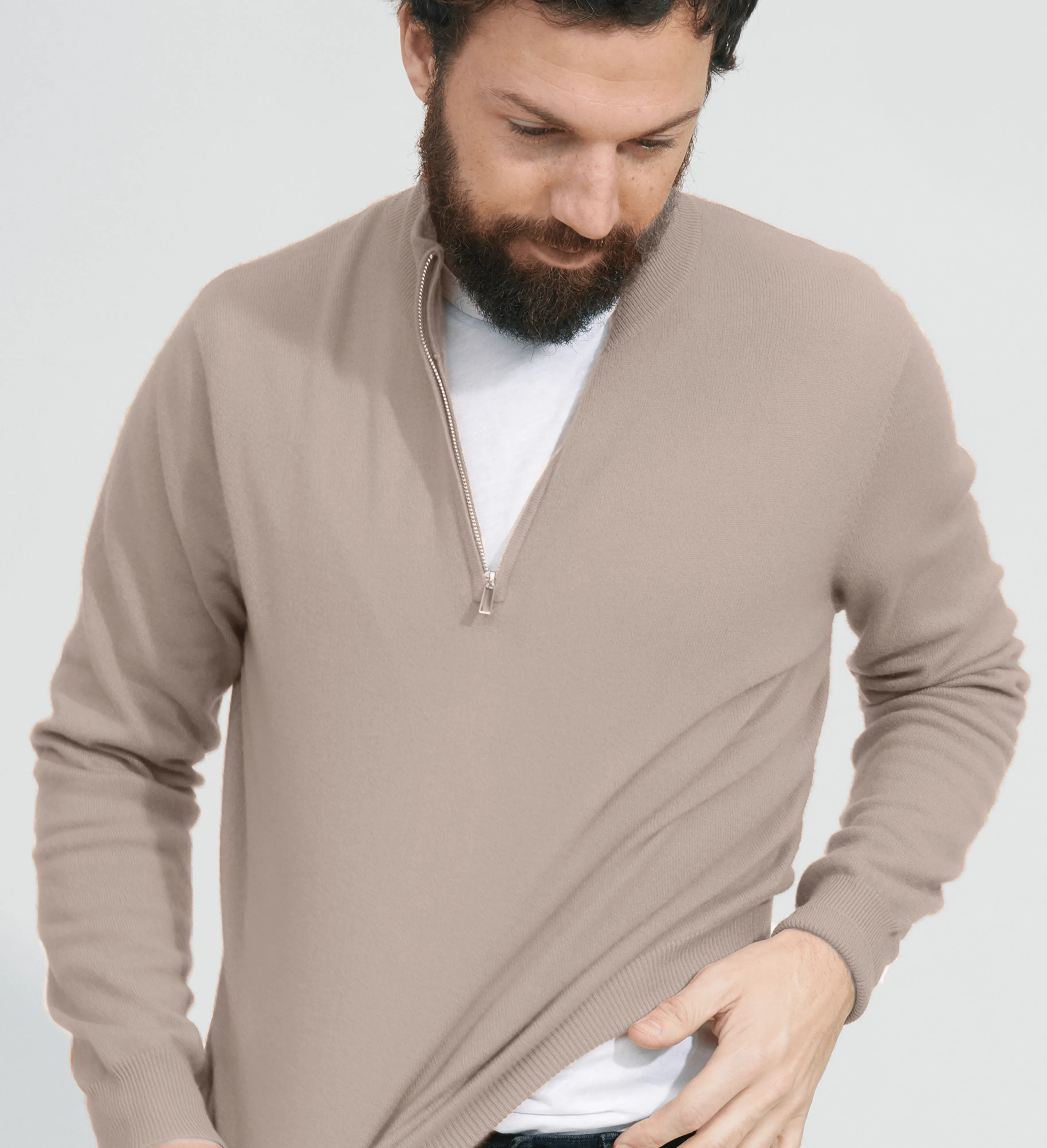 The Mock-Neck Quarter Zip Cashmere Polo Sweater