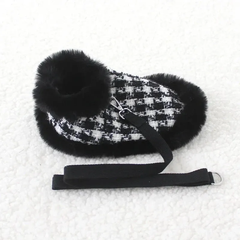 Tres Chic Black Houndstooth Dog Coat, Hat & Leash Set