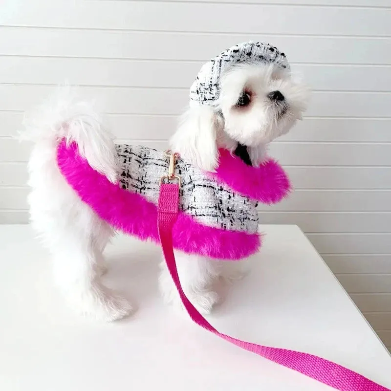 Tres Chic Hot Pink Tweed Coat, Hat & Leash Set